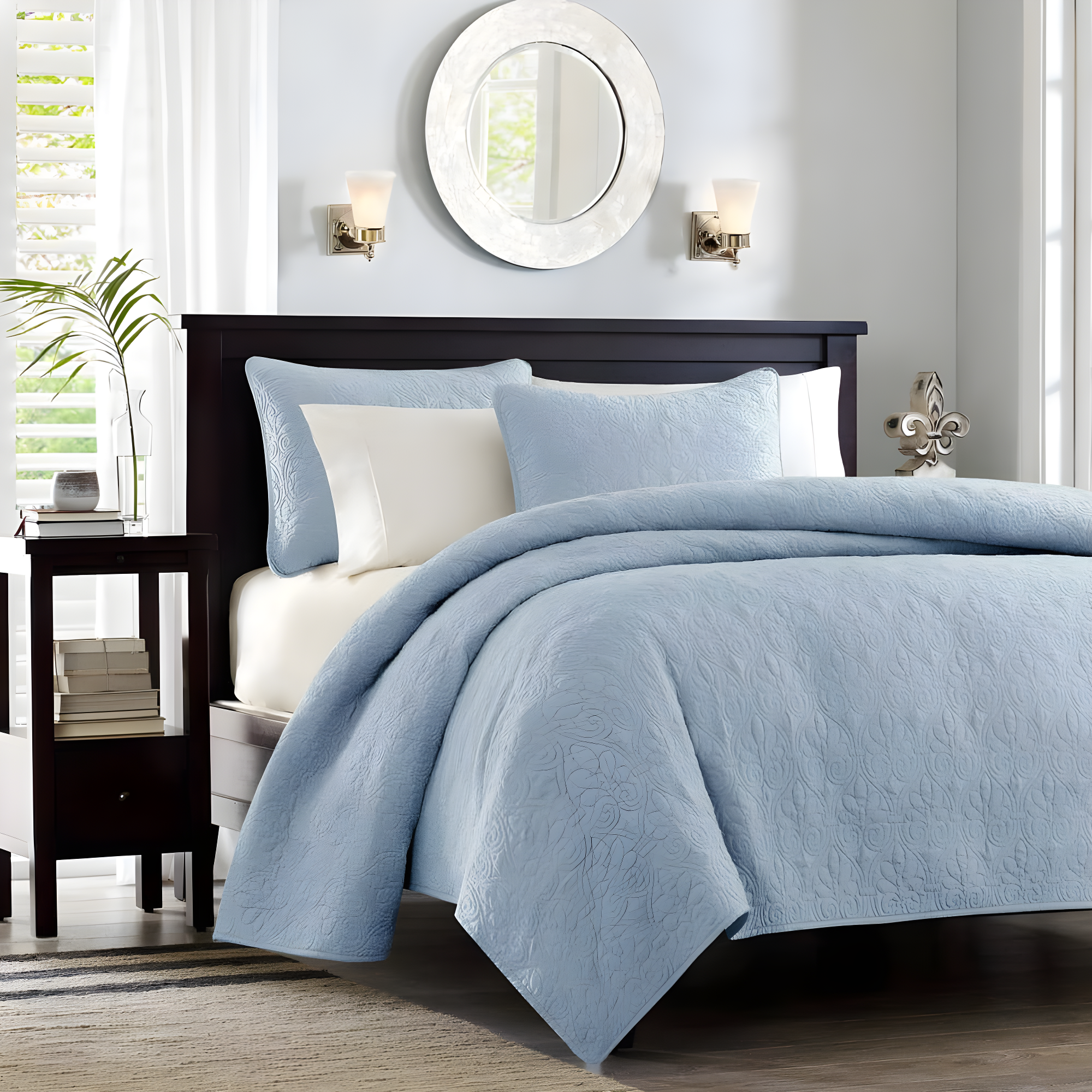Madison Park 2pc Twin/Twin Extra Long Vancouver Reversible Coverlet Set Blue: Quilt Bedding Sets, Polyester Fill