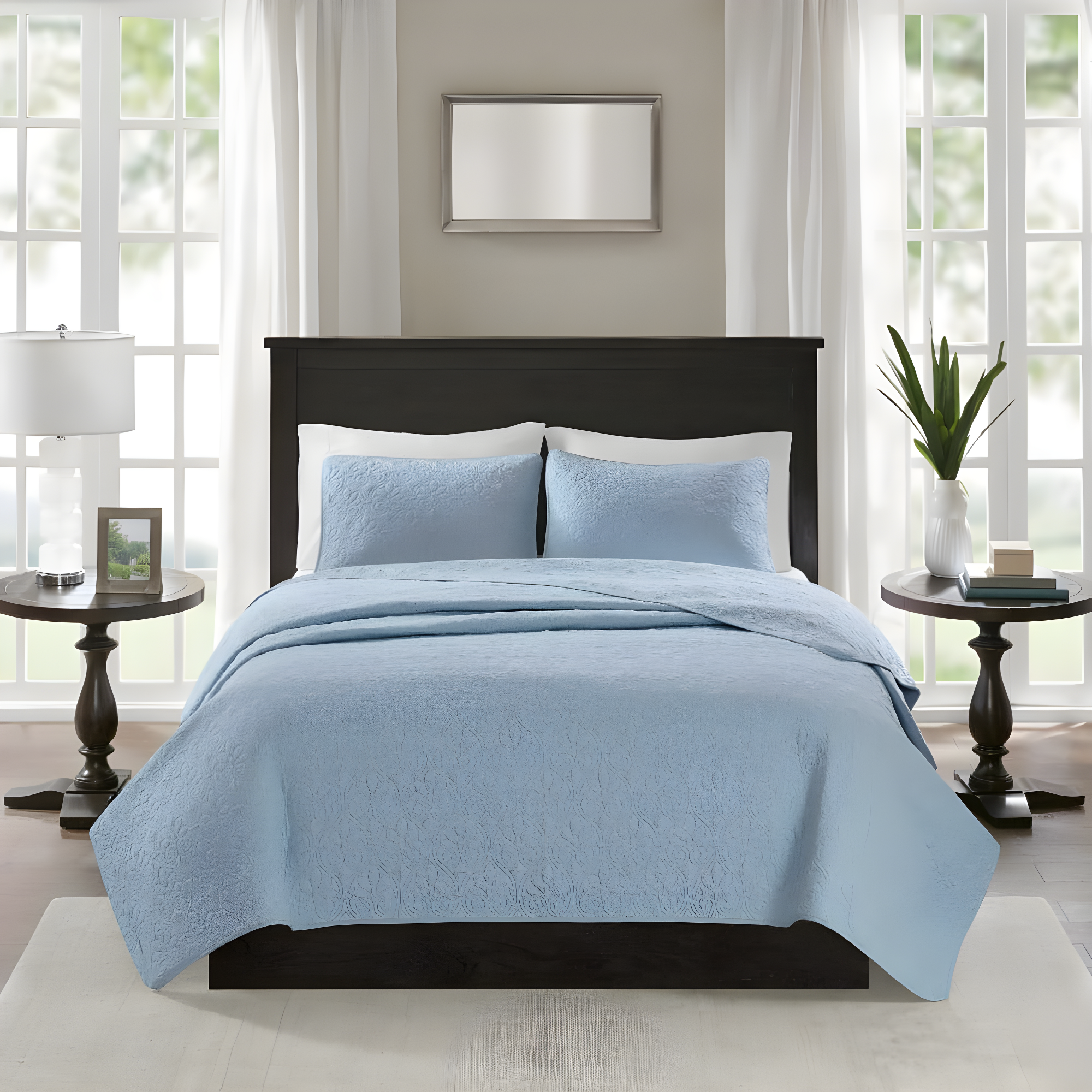 Madison Park 2pc Twin/Twin Extra Long Vancouver Reversible Coverlet Set Blue: Quilt Bedding Sets, Polyester Fill