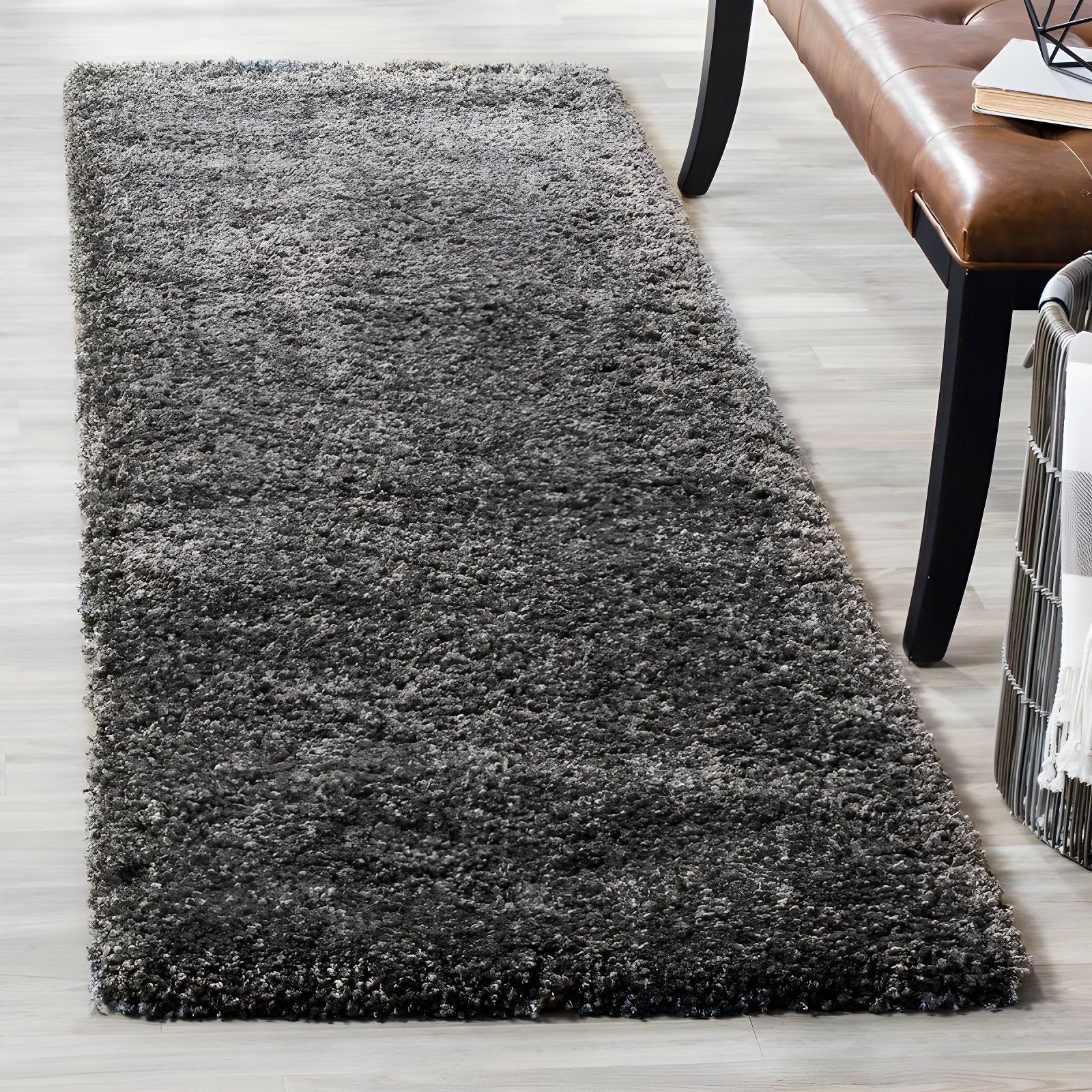 Shag SG151 Power Loomed Indoor Runner Rug - Dark Grey - 2'3"x9' - Safavieh.