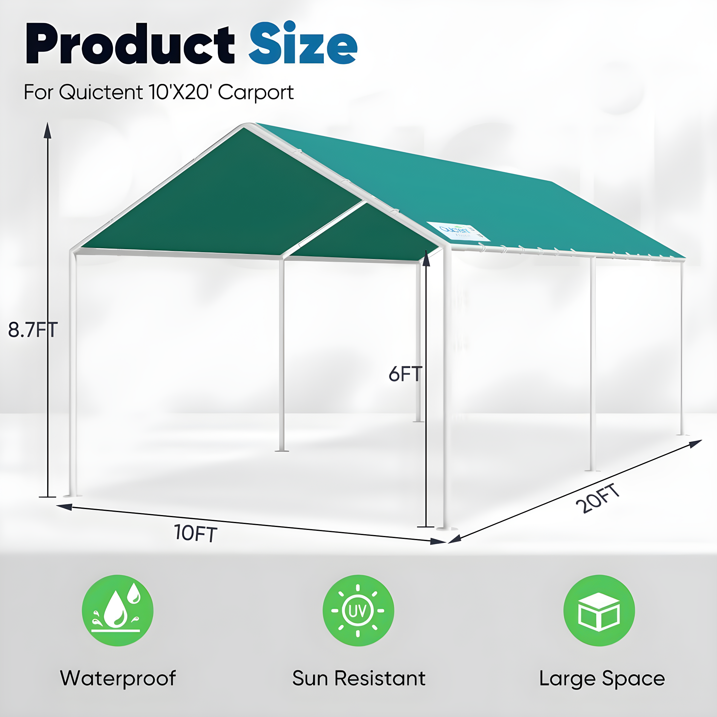 Outdoor Heavy Duty Carport 10 X 20 Ft, Car Canopy Tent with Reinforced Steel Cables (Green)