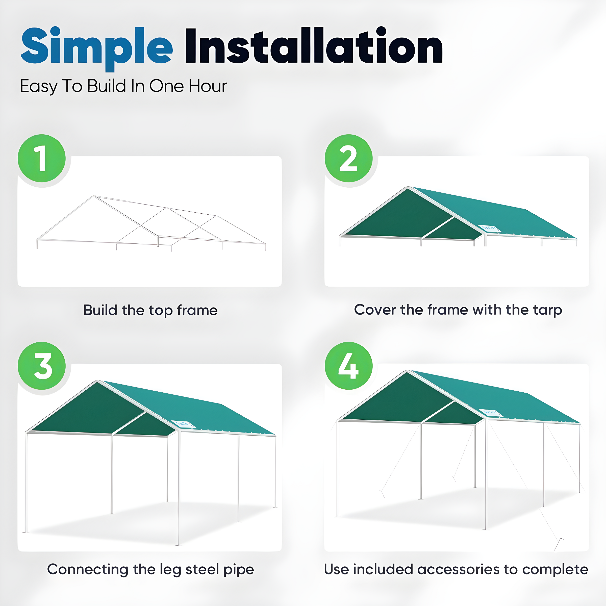 Outdoor Heavy Duty Carport 10 X 20 Ft, Car Canopy Tent with Reinforced Steel Cables (Green)