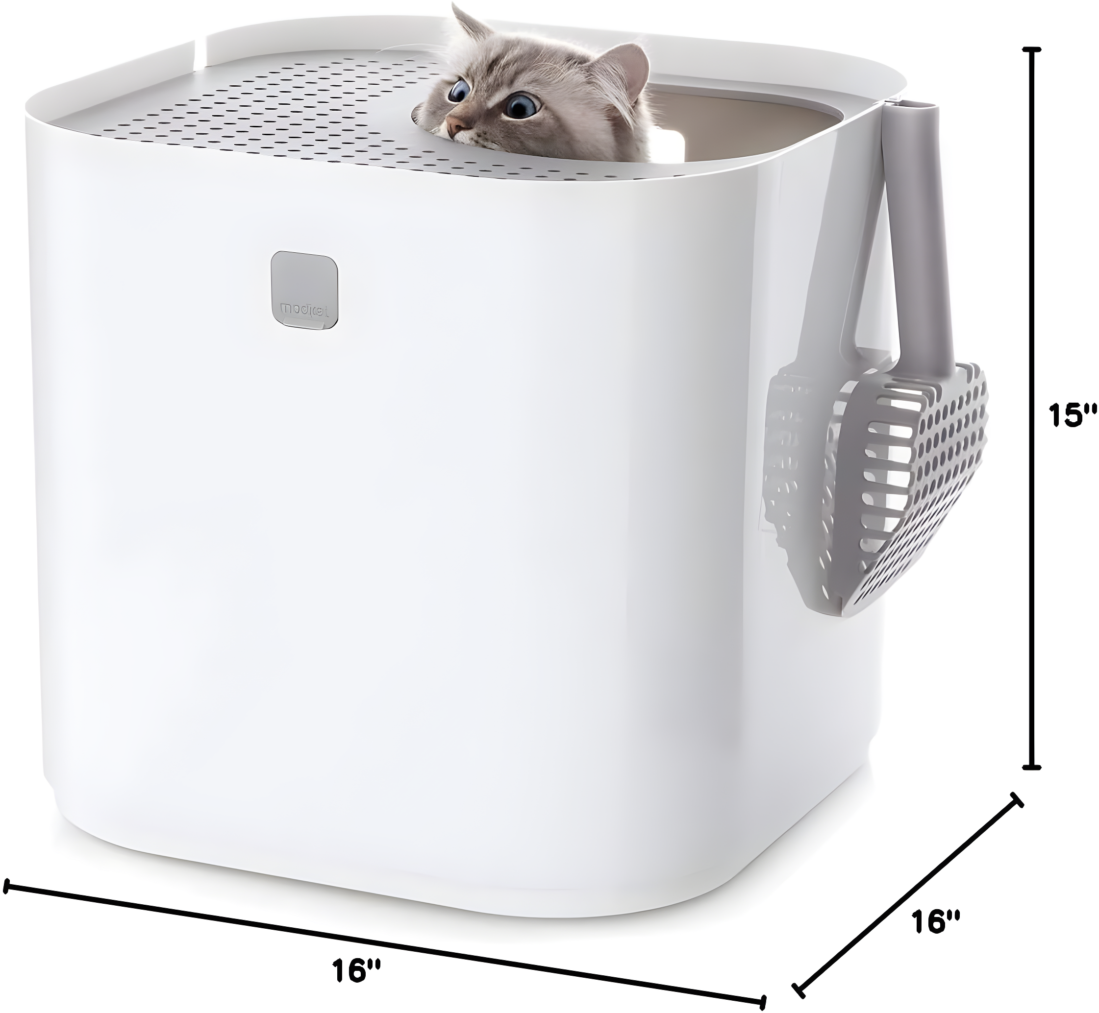 Litter Box, Pet Box with Top-Entry, Litter Box with Includes Scoop and Liner for Living Room, Pet Store, Bedroom, White