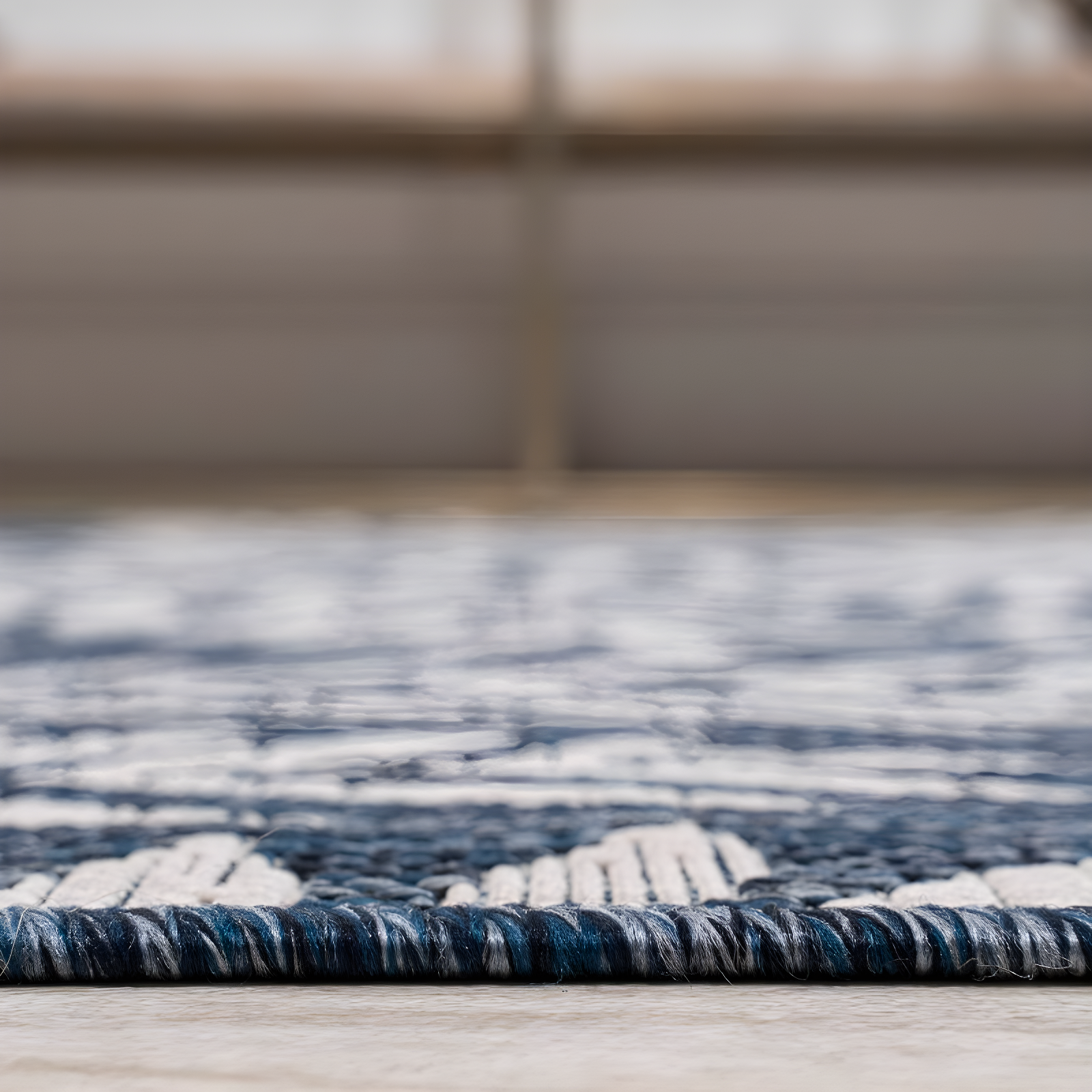 5' Square Nevis Palm Frond Indoor/Outdoor Area Rug, Navy/Ivory - JONATHAN Y