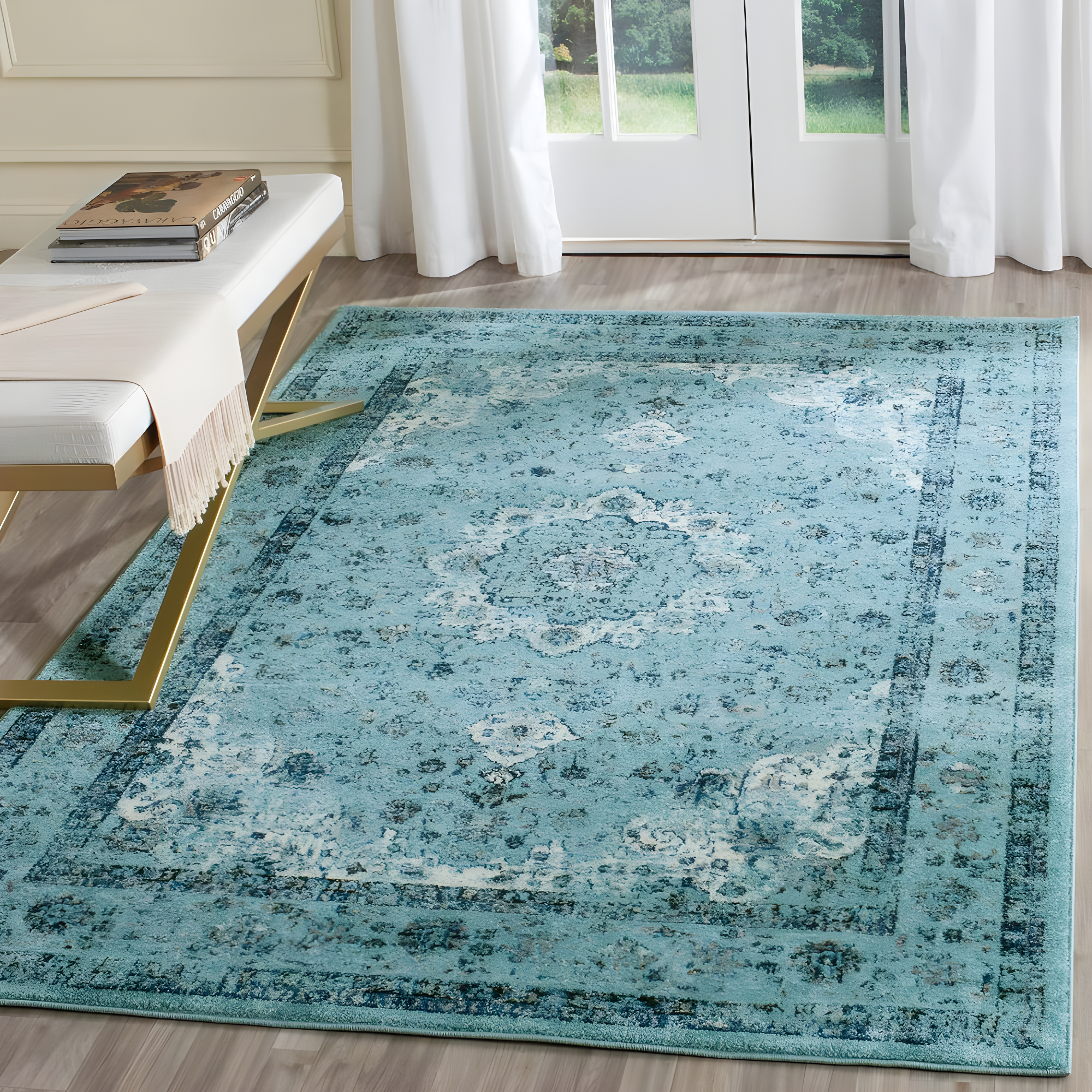 Evoke EVK220 Power Loomed Area Rug - Light Blue/Light Blue - 6'7"x9' - Safavieh.