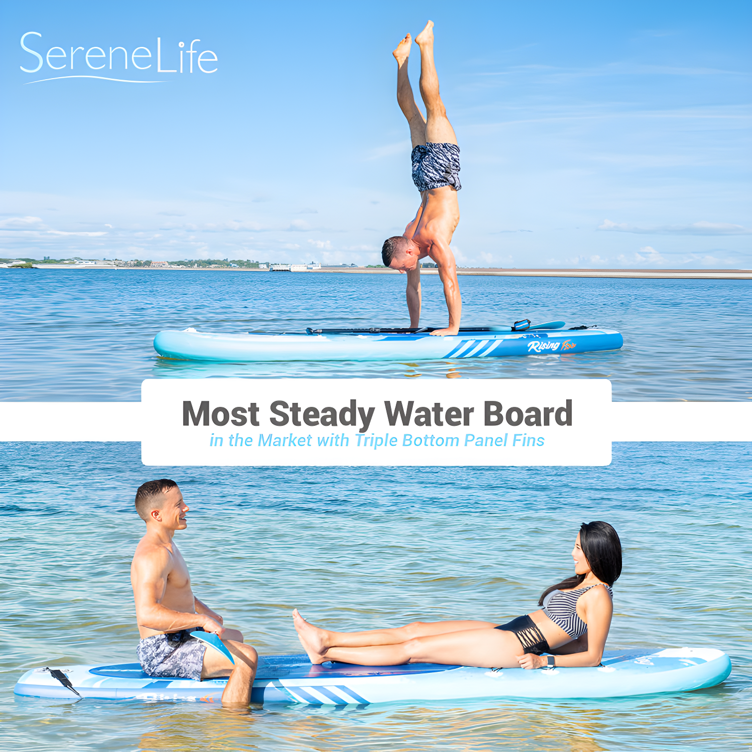Serenelife Inflatable Stand Up Paddle Board (6 Inches Thick) With Premium SUP Accessories & Carry Bag | Wide Stance, Bottom Fin For Paddling, Surf Control, Non-Slip Deck | Youth & Adult Standing Boat