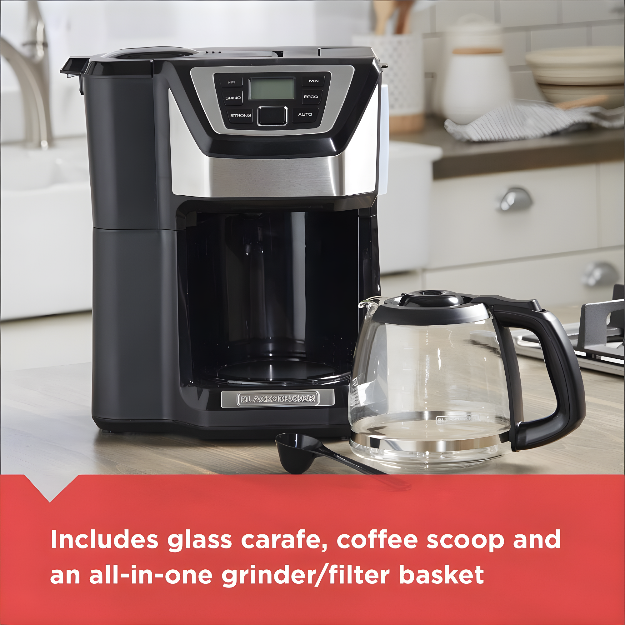 BLACK+DECKER 12-Cup Mill and Brew Coffee Maker, Automatic Grind and Brew Drip Coffee Machine, Programmable, Sneak-A-Cup, Reusable Filter