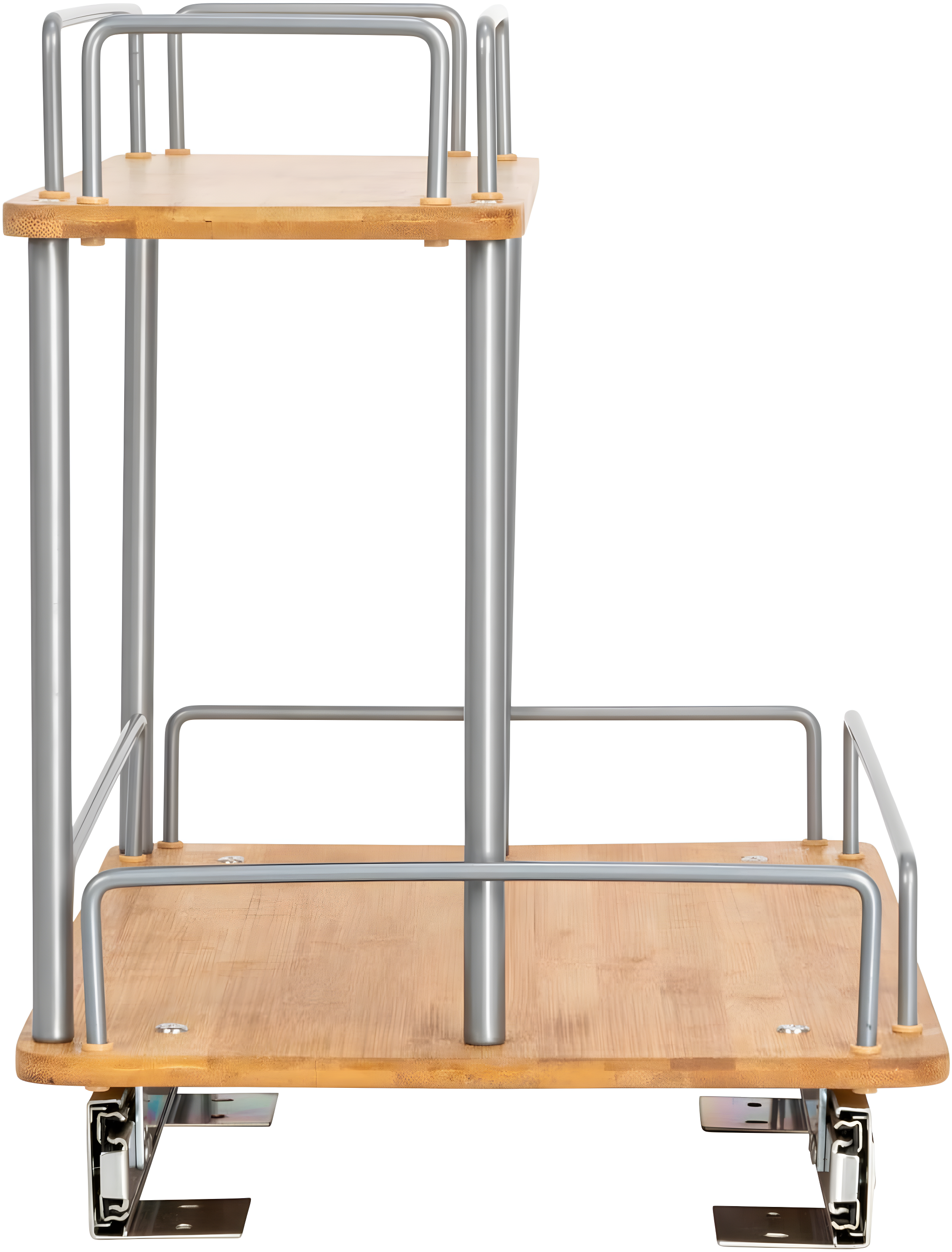Glidez Steel and Bamboo Pull-Out/Slide-Out Storage Organizer for Under Sink or Cabinet Use - 2 -Tier Design - Brushed Silver and Natural