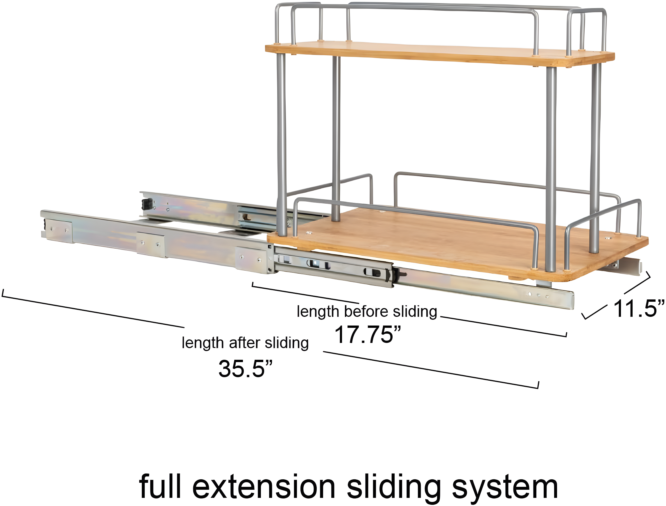 Glidez Steel and Bamboo Pull-Out/Slide-Out Storage Organizer for Under Sink or Cabinet Use - 2 -Tier Design - Brushed Silver and Natural