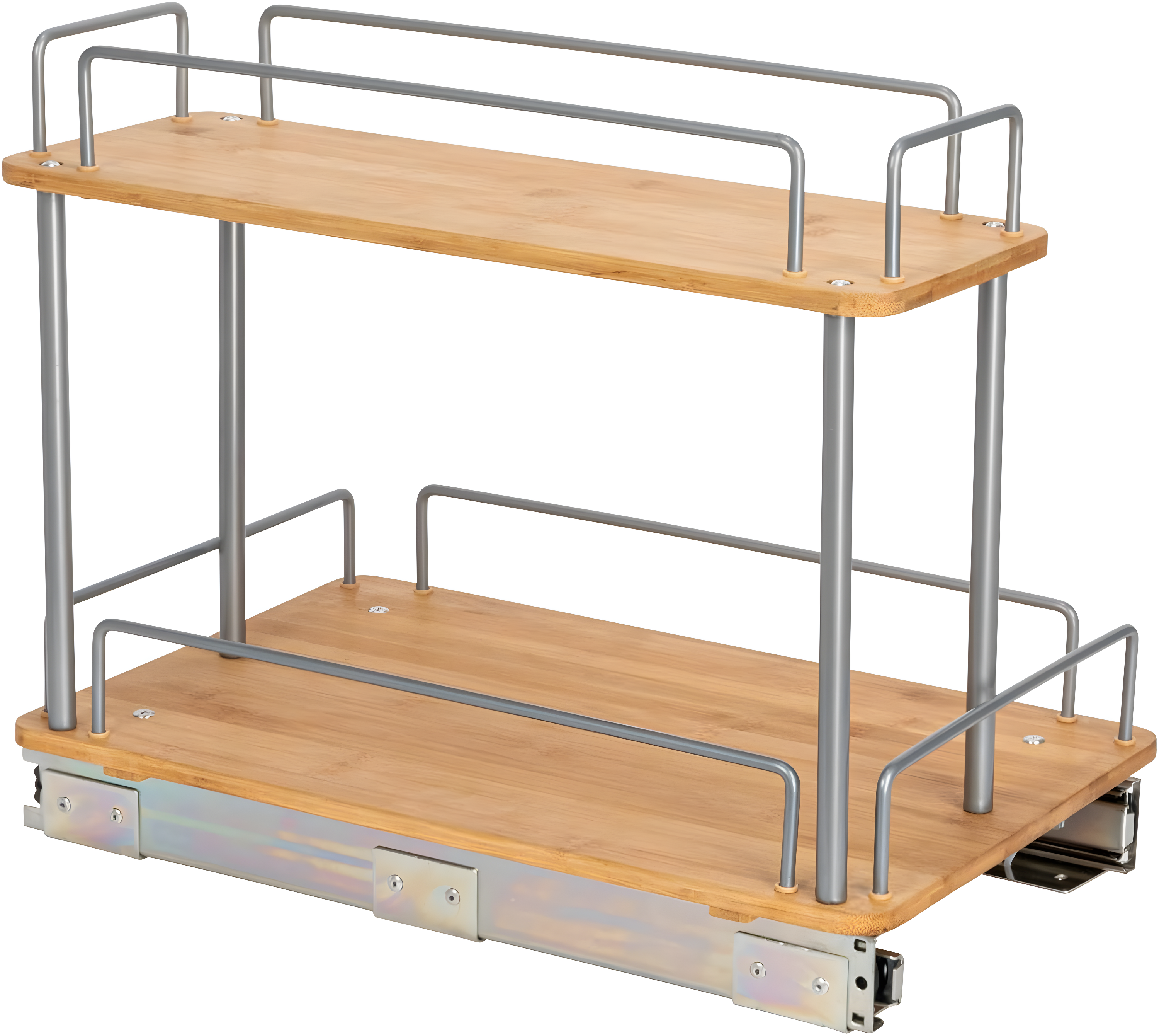 Glidez Steel and Bamboo Pull-Out/Slide-Out Storage Organizer for Under Sink or Cabinet Use - 2 -Tier Design - Brushed Silver and Natural