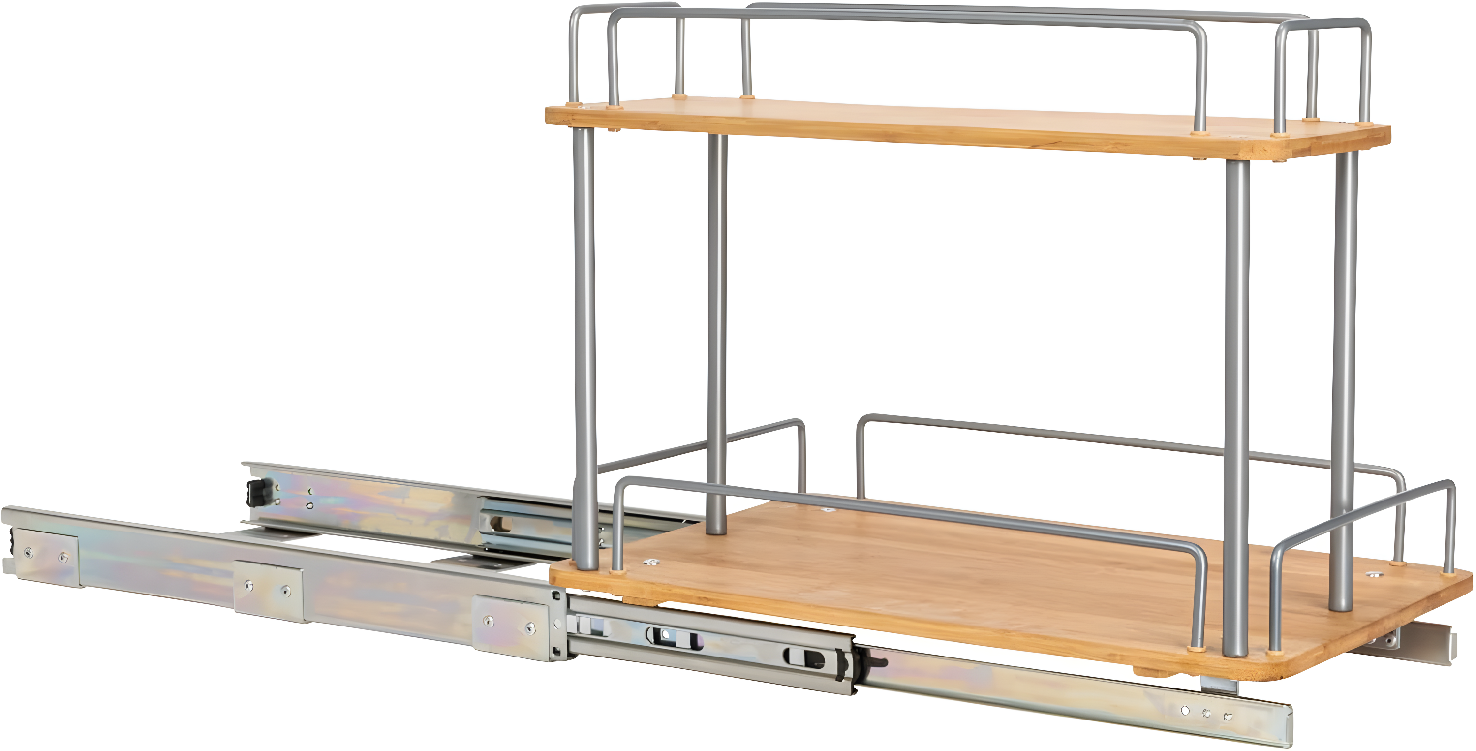 Glidez Steel and Bamboo Pull-Out/Slide-Out Storage Organizer for Under Sink or Cabinet Use - 2 -Tier Design - Brushed Silver and Natural
