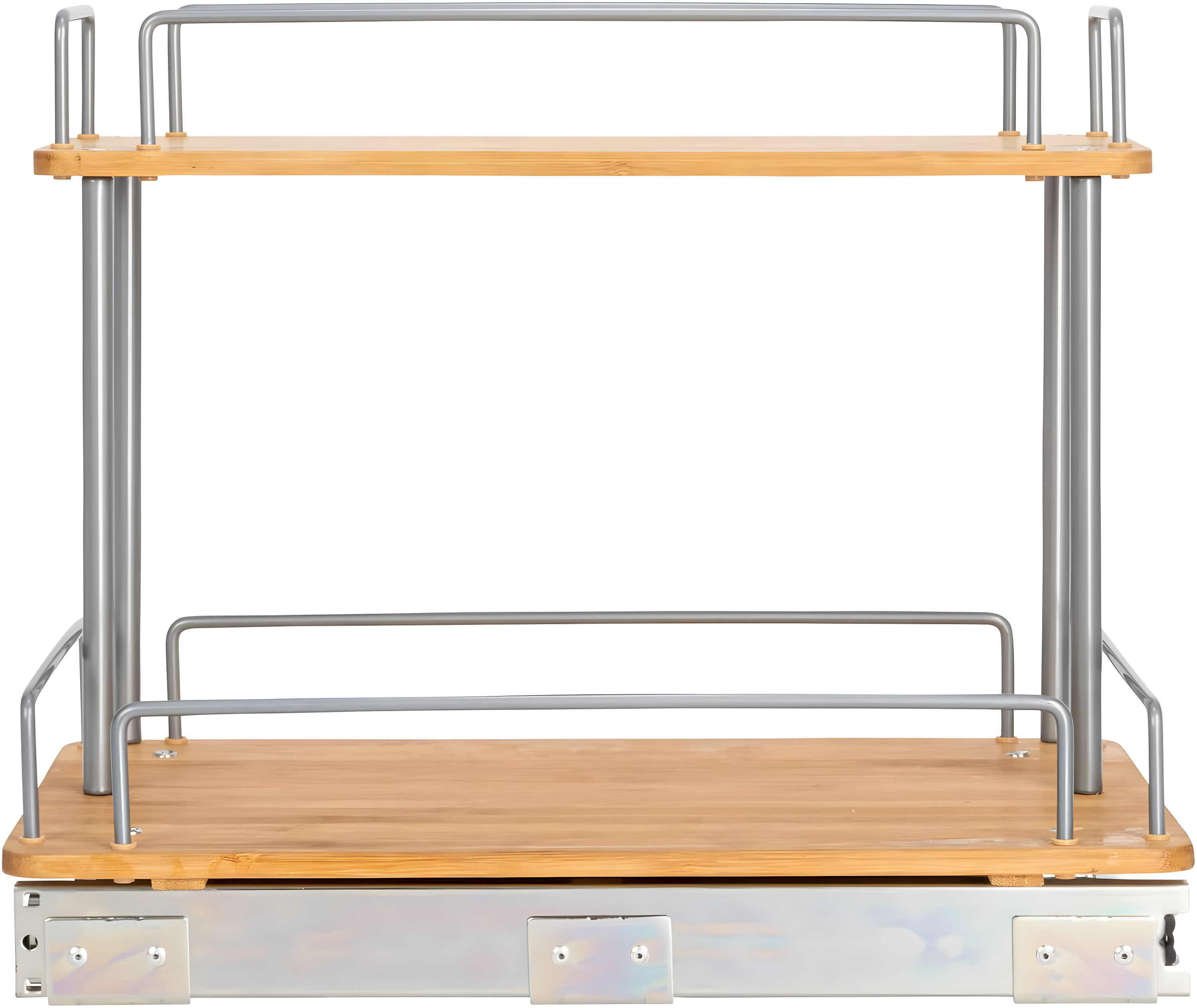 Glidez Steel and Bamboo Pull-Out/Slide-Out Storage Organizer for Under Sink or Cabinet Use - 2 -Tier Design - Brushed Silver and Natural