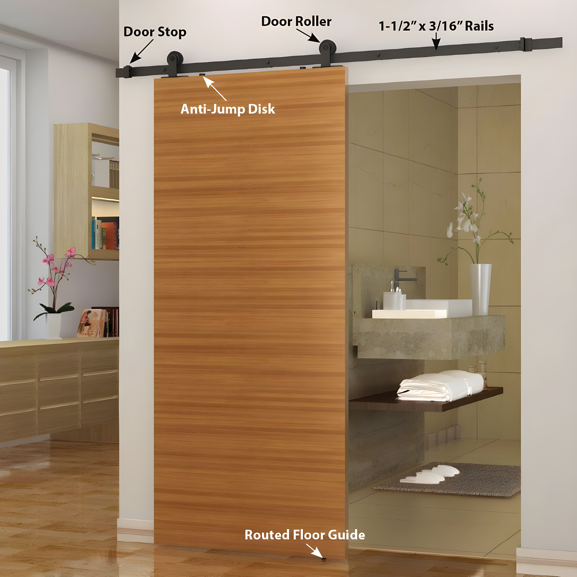 78 in Soft Close Black Solid Steel Sliding Rolling Barn Door Hardware Kit for Single Wood Doors