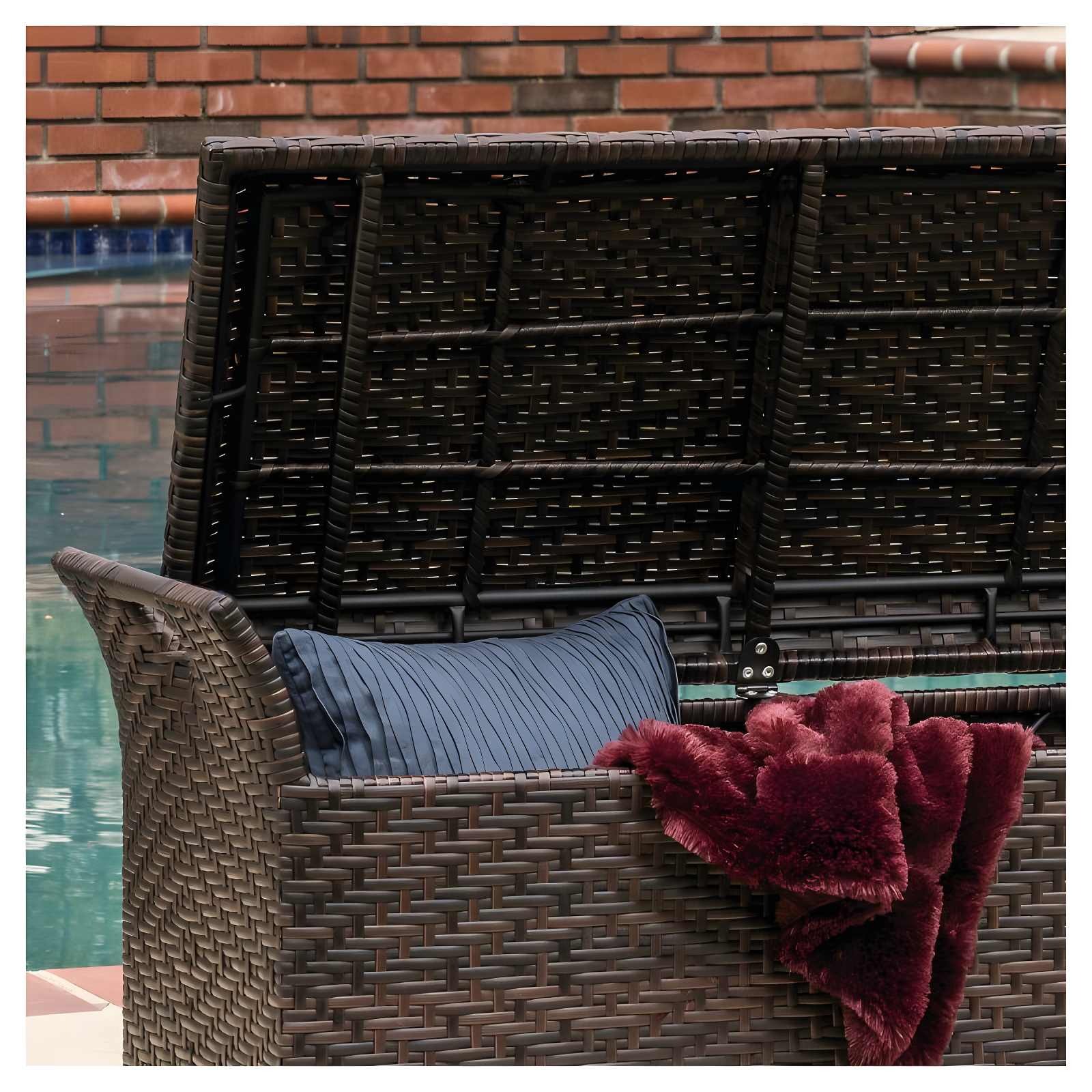 Wing Wicker Patio Storage Bench - Multi Brown - Christopher Knight Home: Iron Frame, Water & UV Resistant, Seats 2