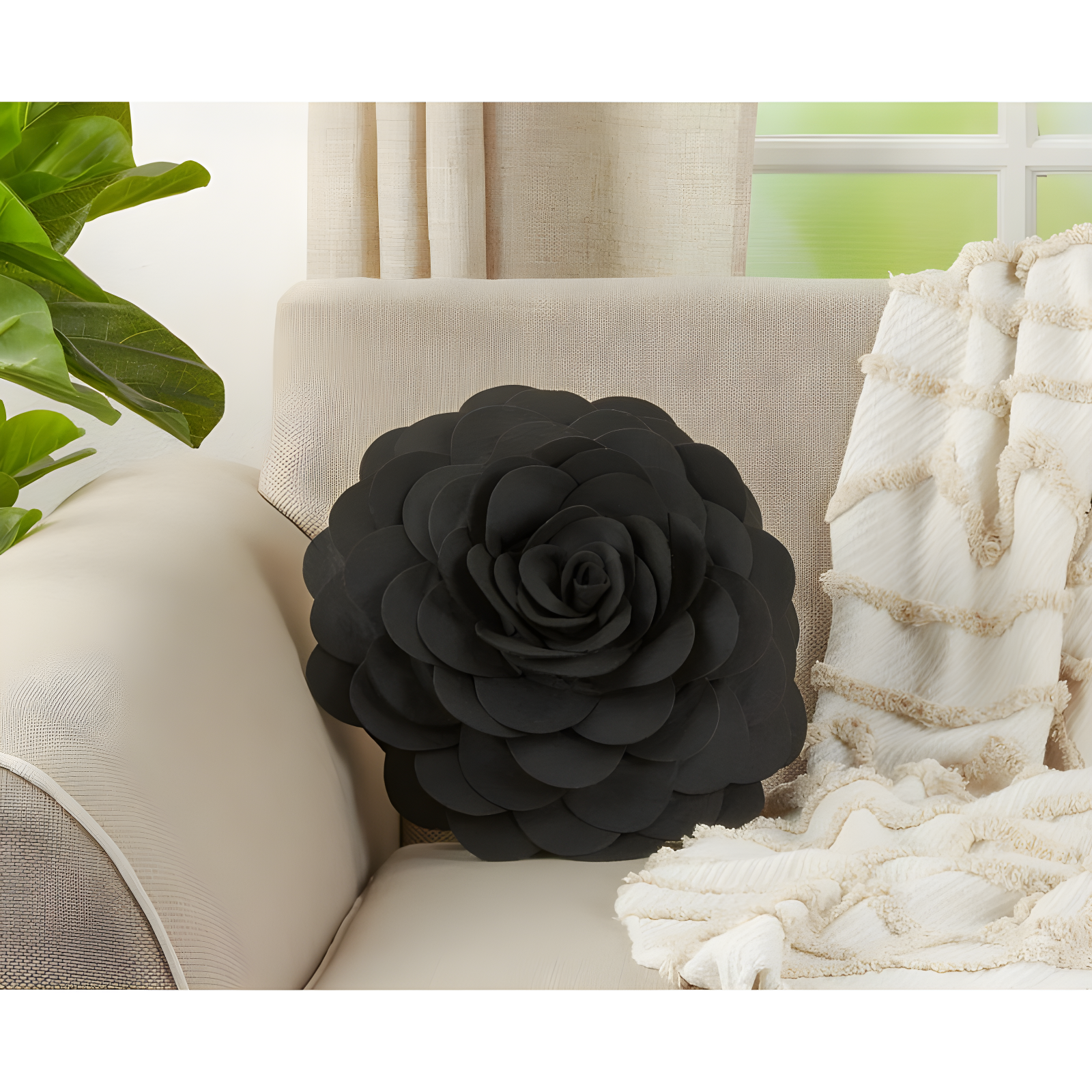 Flower Appliqued Felt Throw Pillow