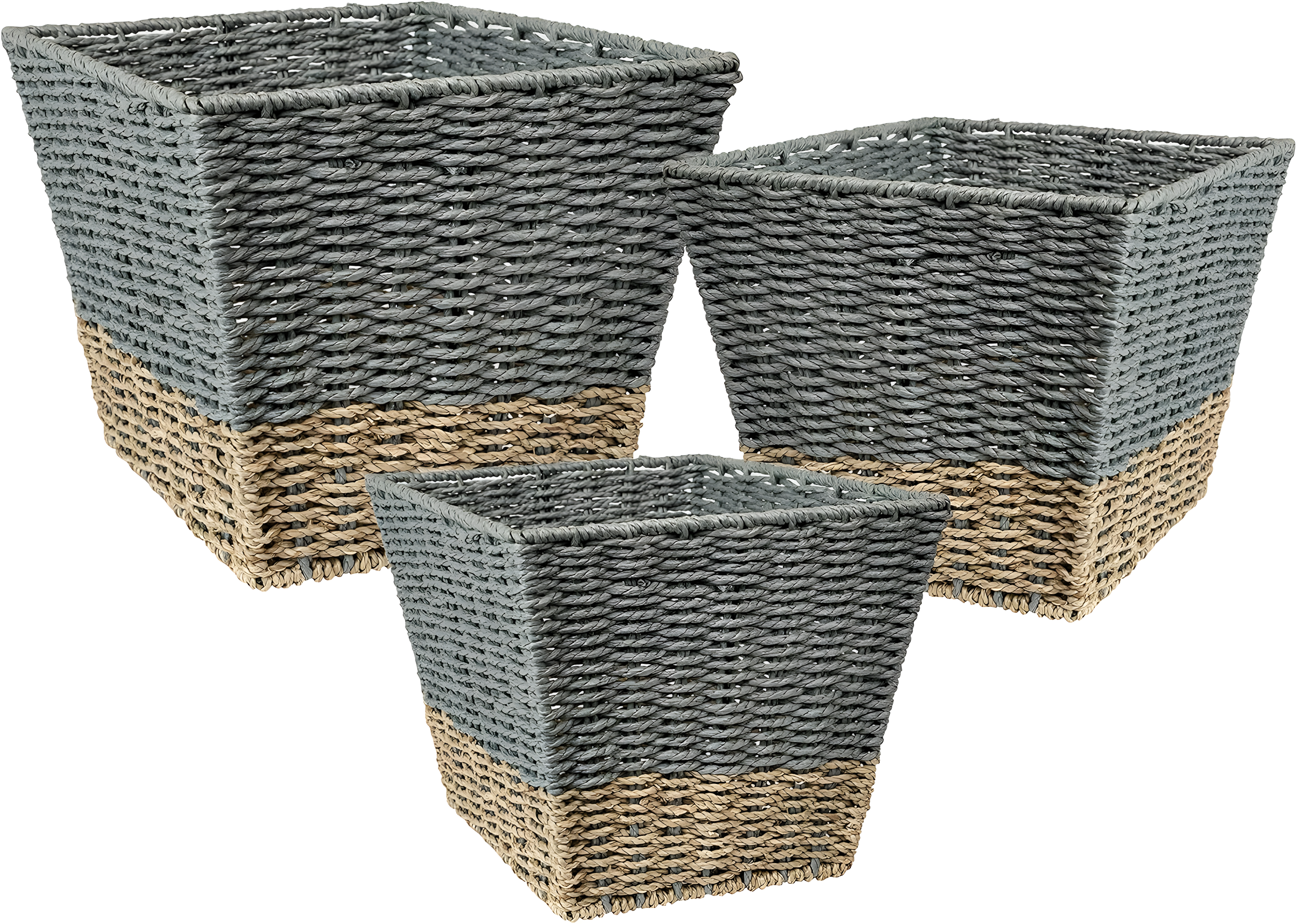 Honey-Can-Do Seagrass Set of 3 Square Nesting Storage Baskets, Natural and Gray