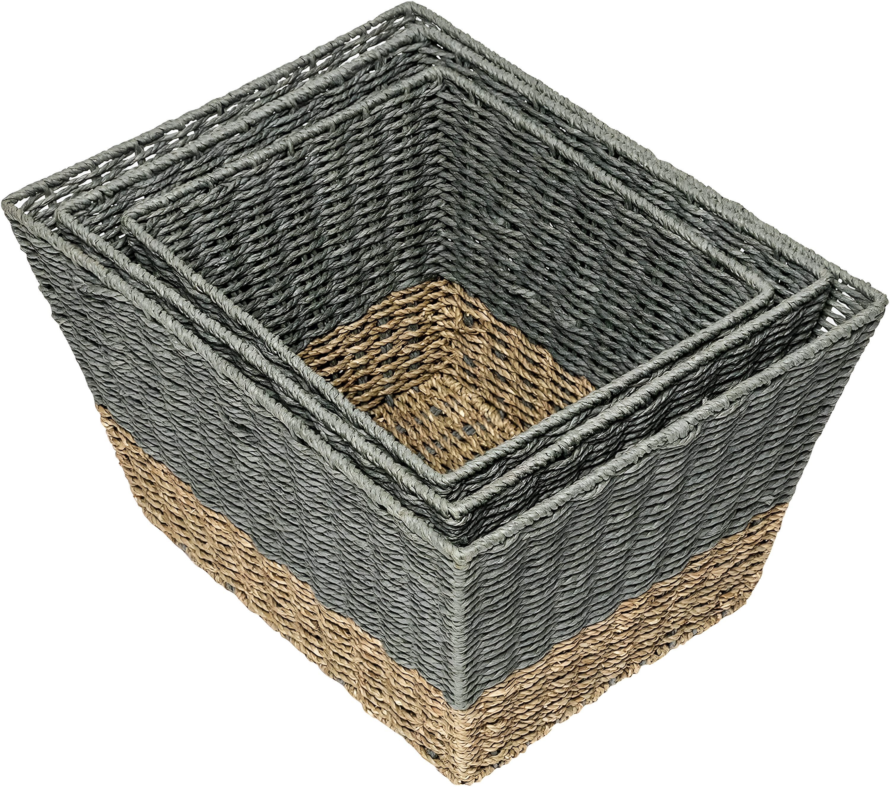 Honey-Can-Do Seagrass Set of 3 Square Nesting Storage Baskets, Natural and Gray