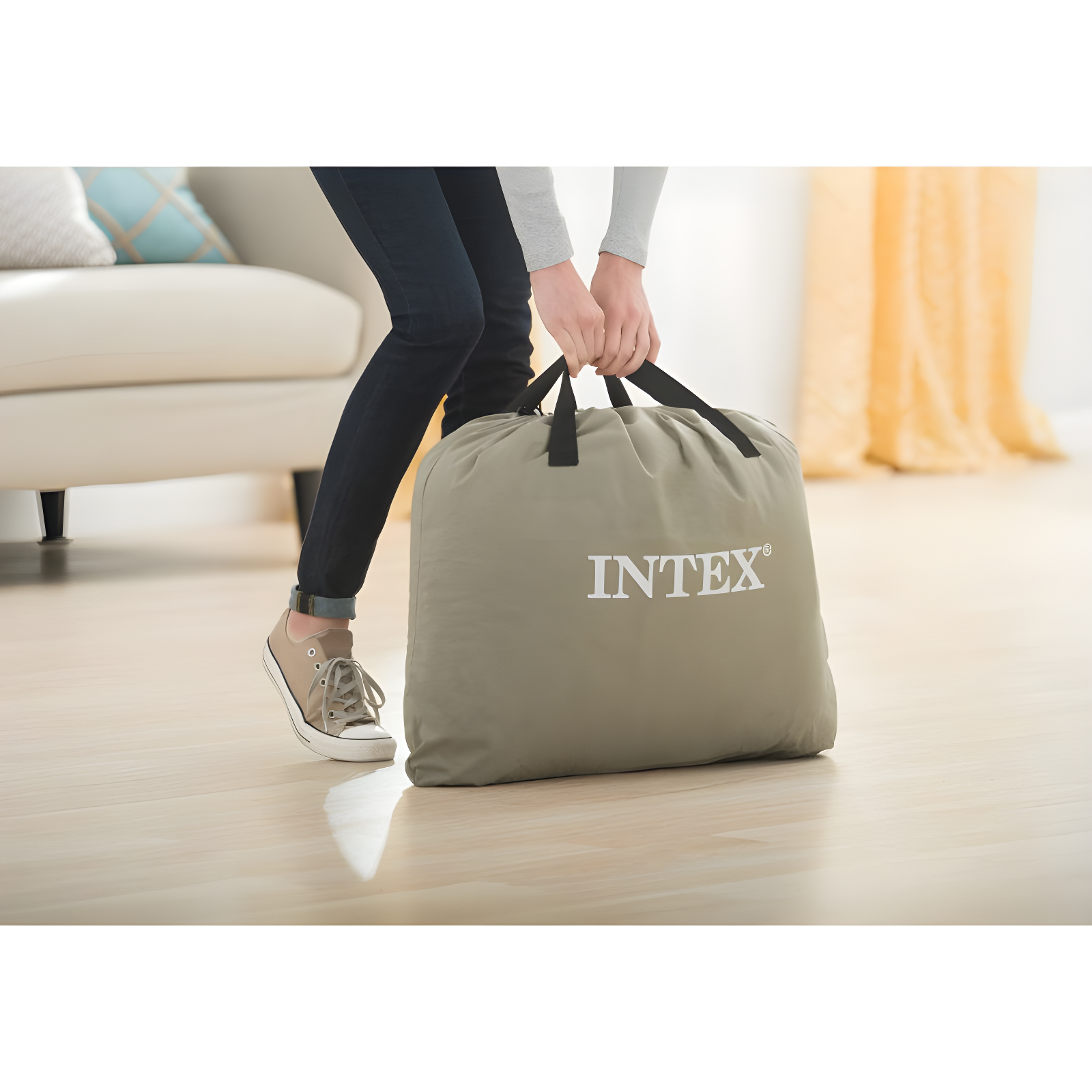 Intex Intex Dura Pillow Rest Classic Blow Up Mattress Air Bed with Built In Pump