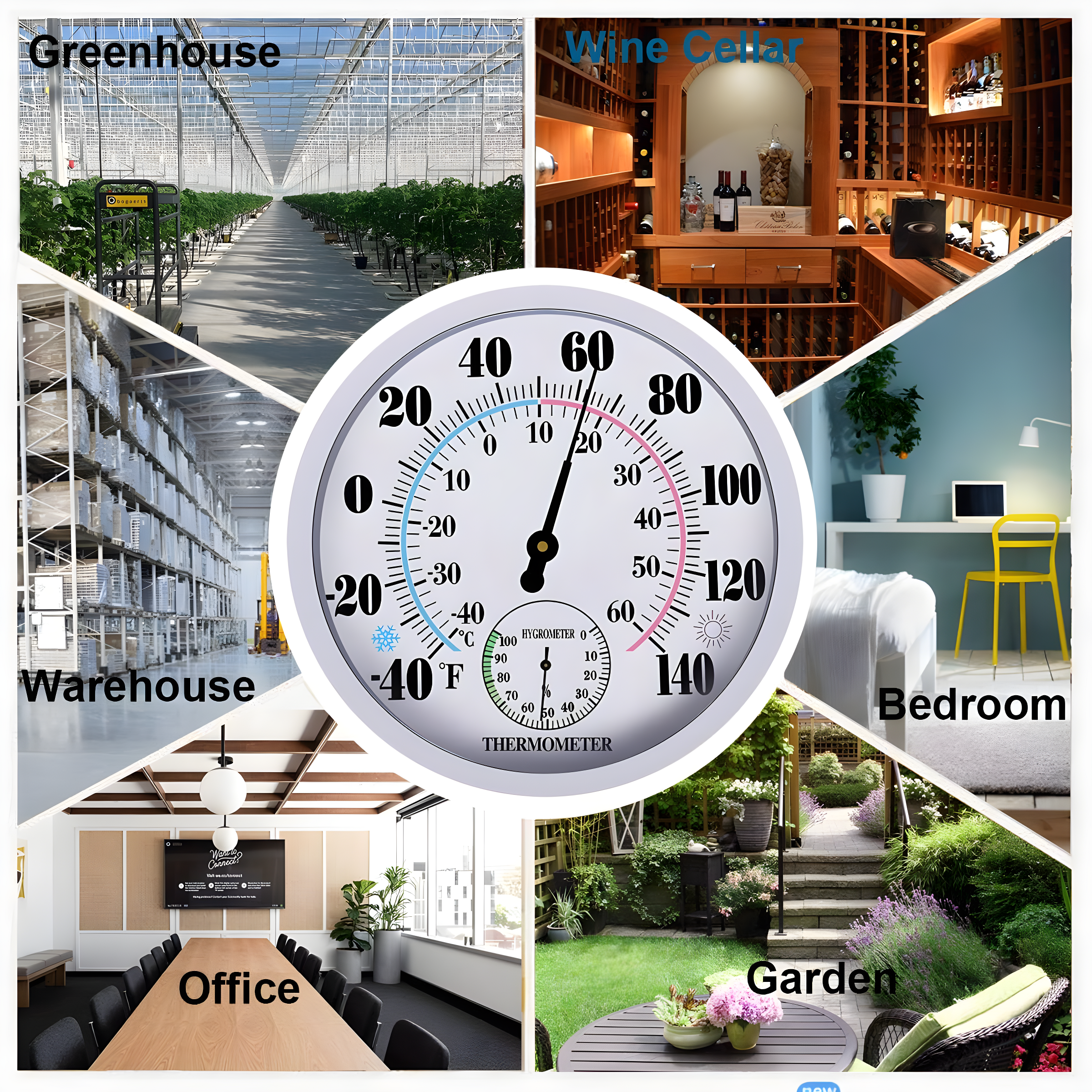 Uanit Indoor Outdoor Thermometer Large Numbers Wall Thermometer Hygrometer Waterproof Does not Require Battery Wireless Hanging Hygrometer Garden Decoration