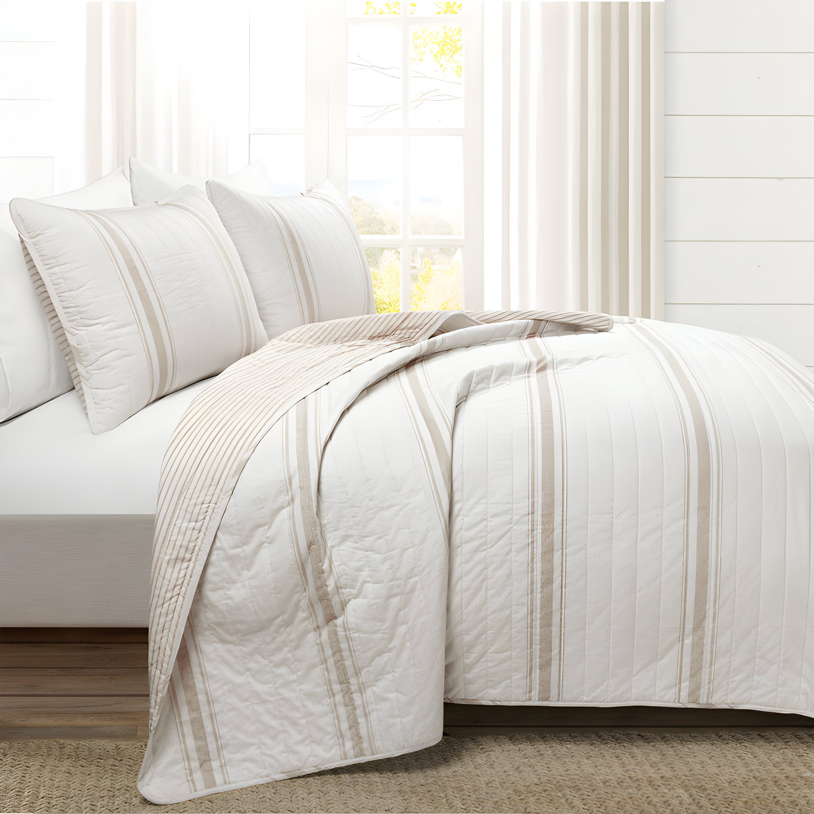 Birch Lane™ Gilroy Farmhouse / Country Cotton Striped Quilt Set