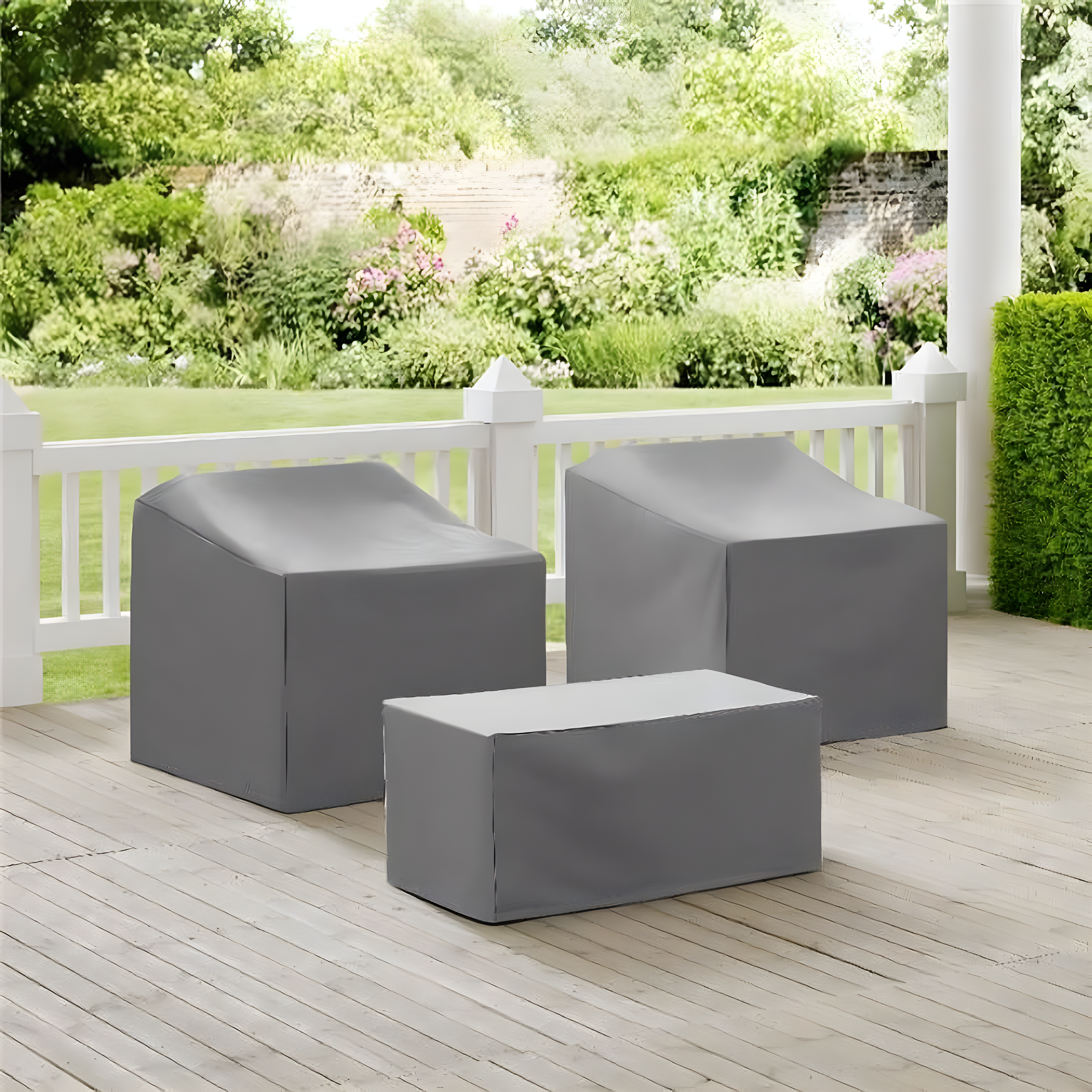 Crosley 3pc Furniture Cover Set, Two Chairs and Coffee Table, Gray: PVC & Polyester, Waterproof, Scratch-Resistant