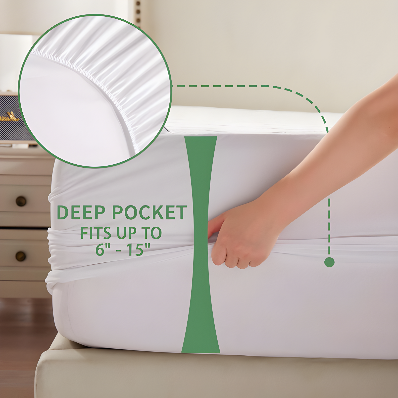 Queen Size Waterproof Mattress Protector, 40% Rayon From Bamboo Cooling Mattress Pad Cover, 3D Air Fabric Breathable Mattress Pad Fitted With Deep Pocket 6"- 15" Machine Washable