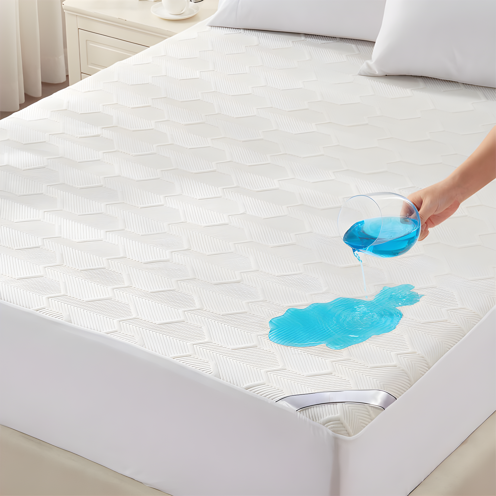 Queen Size Waterproof Mattress Protector, 40% Rayon From Bamboo Cooling Mattress Pad Cover, 3D Air Fabric Breathable Mattress Pad Fitted With Deep Pocket 6"- 15" Machine Washable