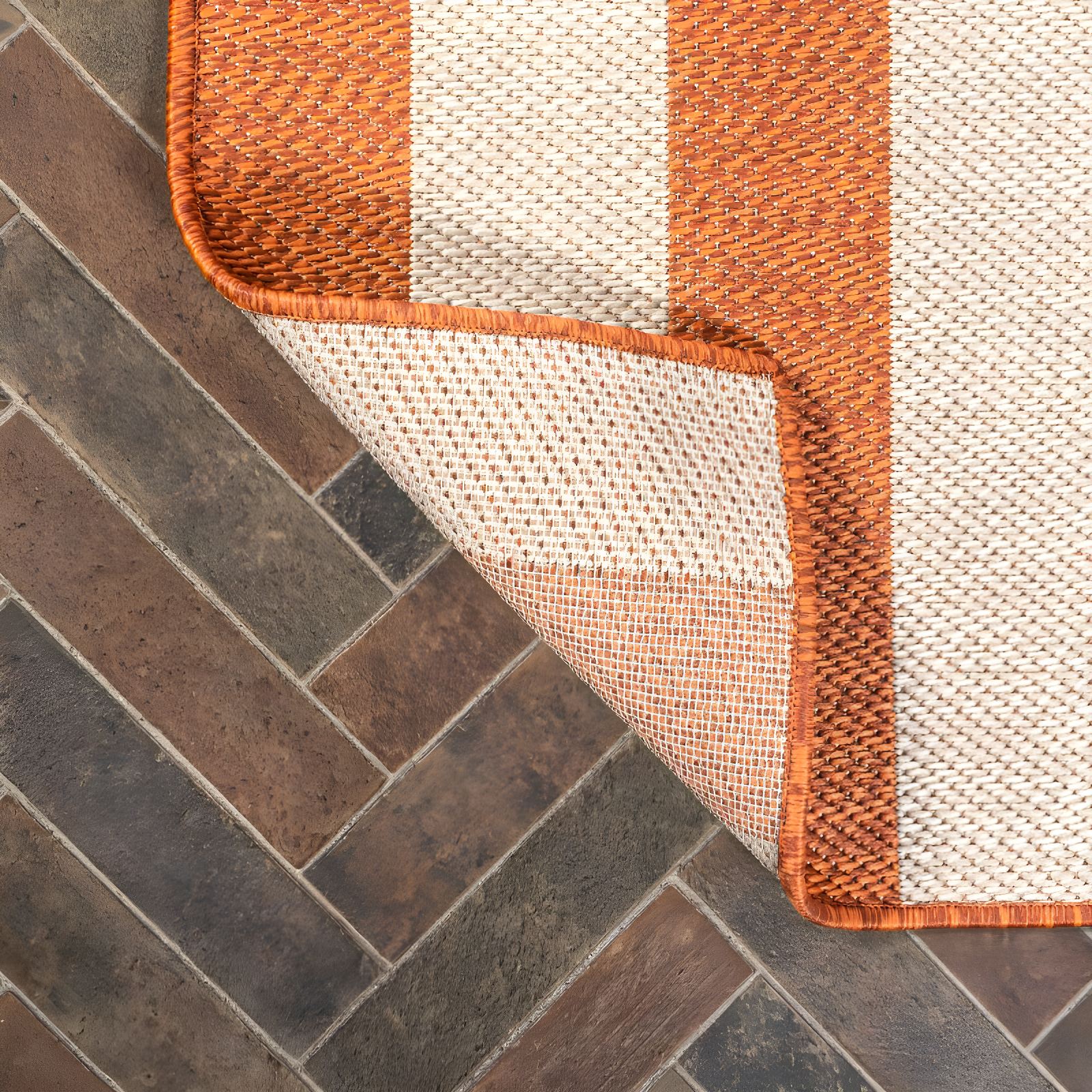 3' x 5' Negril Two-Tone Wide Stripe Indoor/Outdoor Area Rug, Orange/Beige - JONATHAN Y