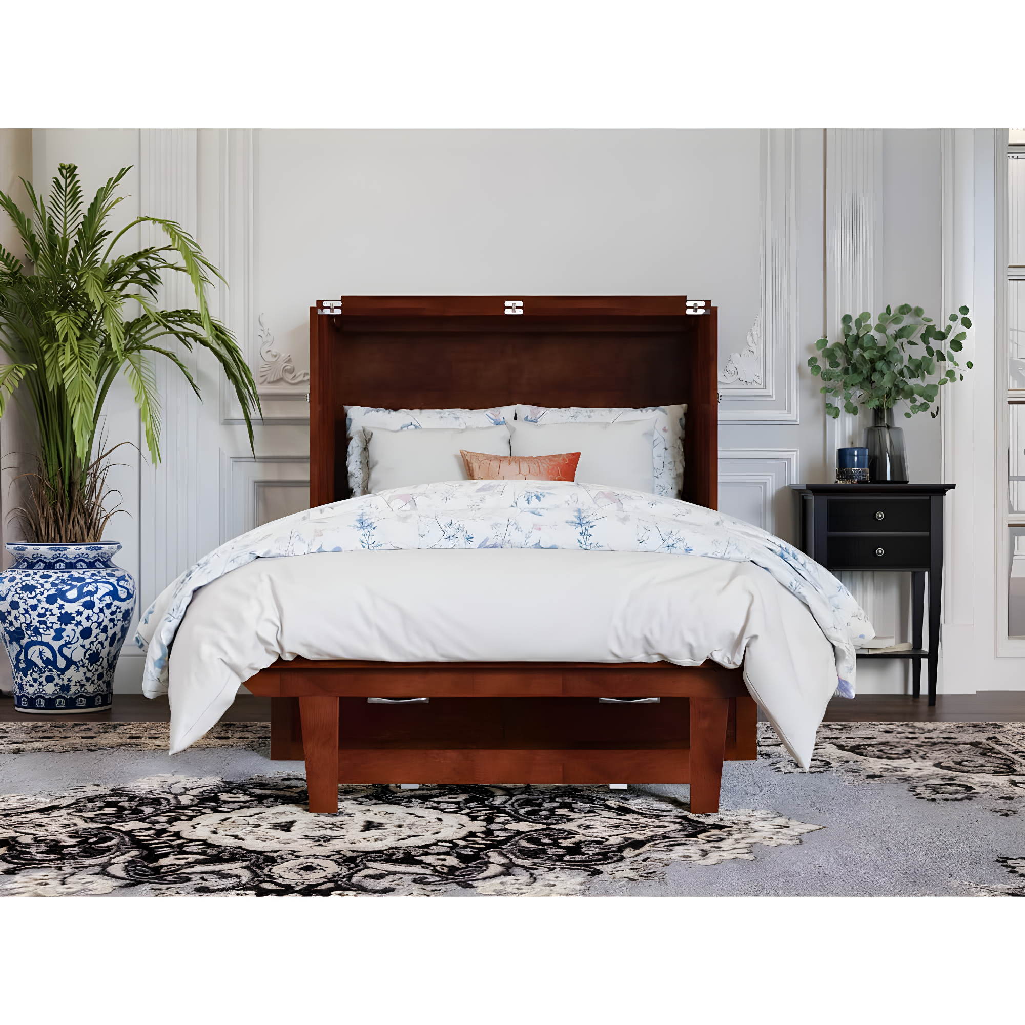 AFI Northfield Walnut Twin XL Solid Wood Murphy Bed Chest