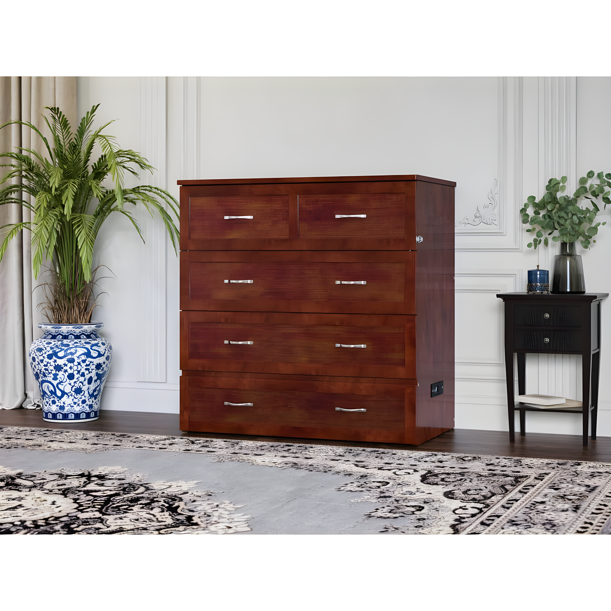 AFI Northfield Walnut Twin XL Solid Wood Murphy Bed Chest