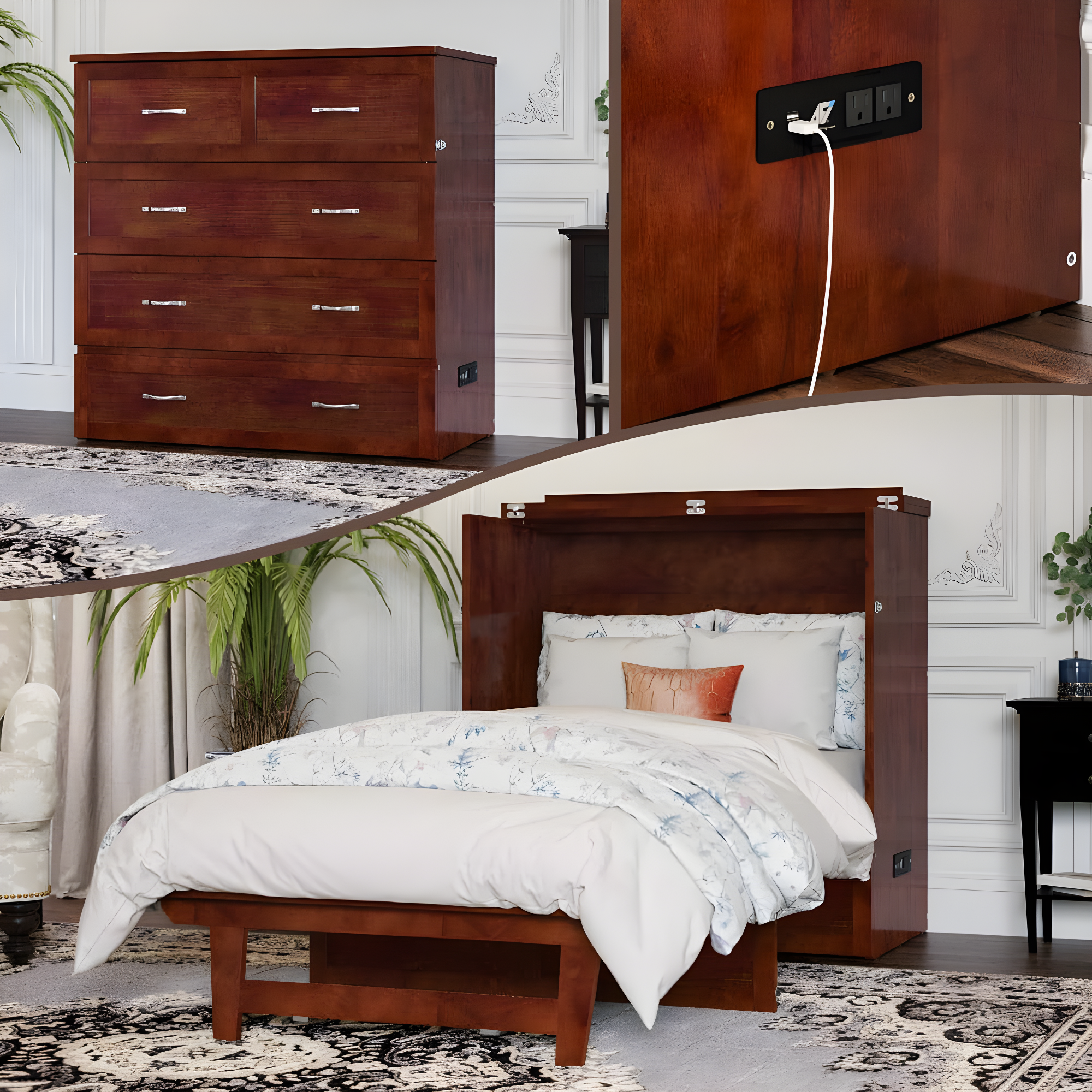 AFI Northfield Walnut Twin XL Solid Wood Murphy Bed Chest
