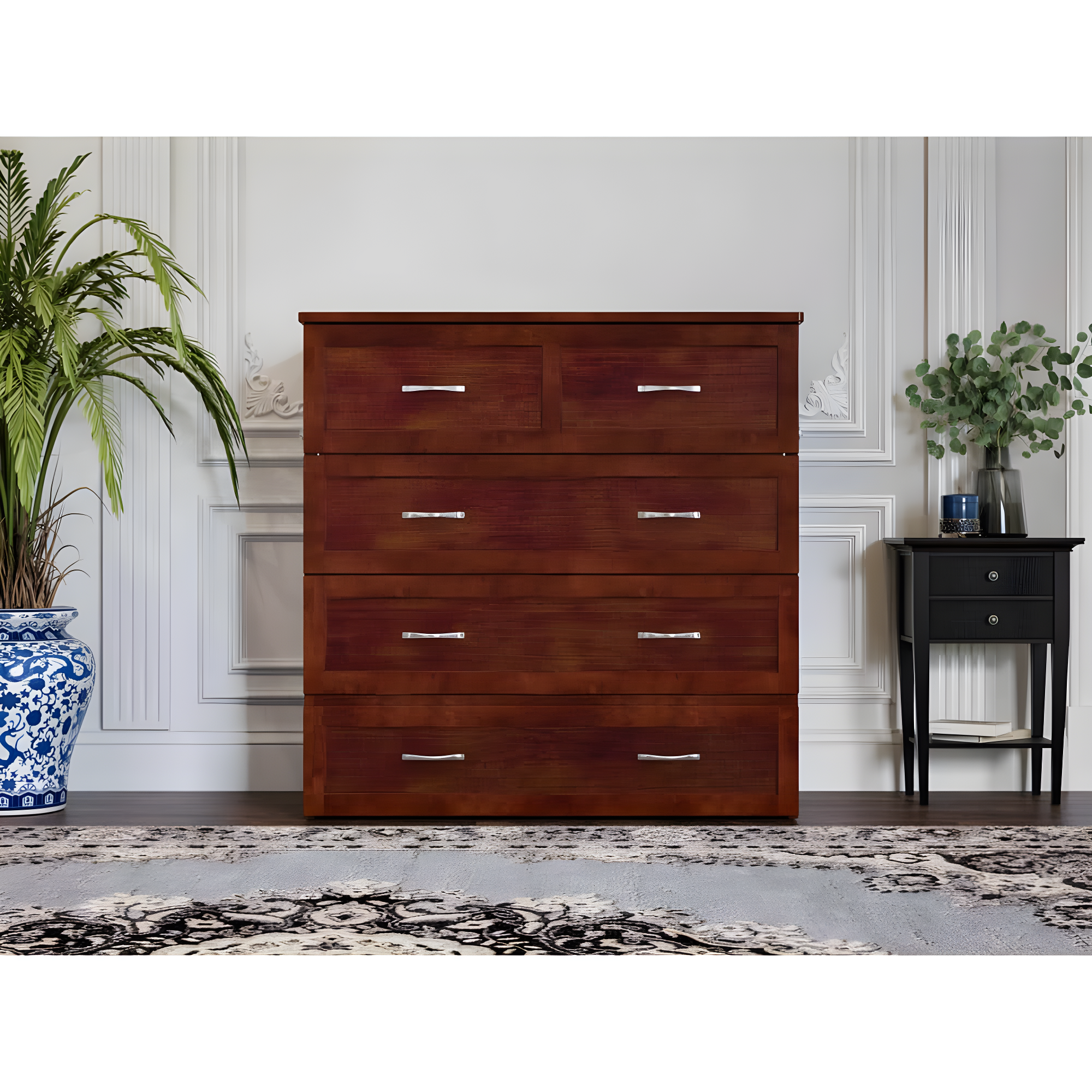 AFI Northfield Walnut Twin XL Solid Wood Murphy Bed Chest