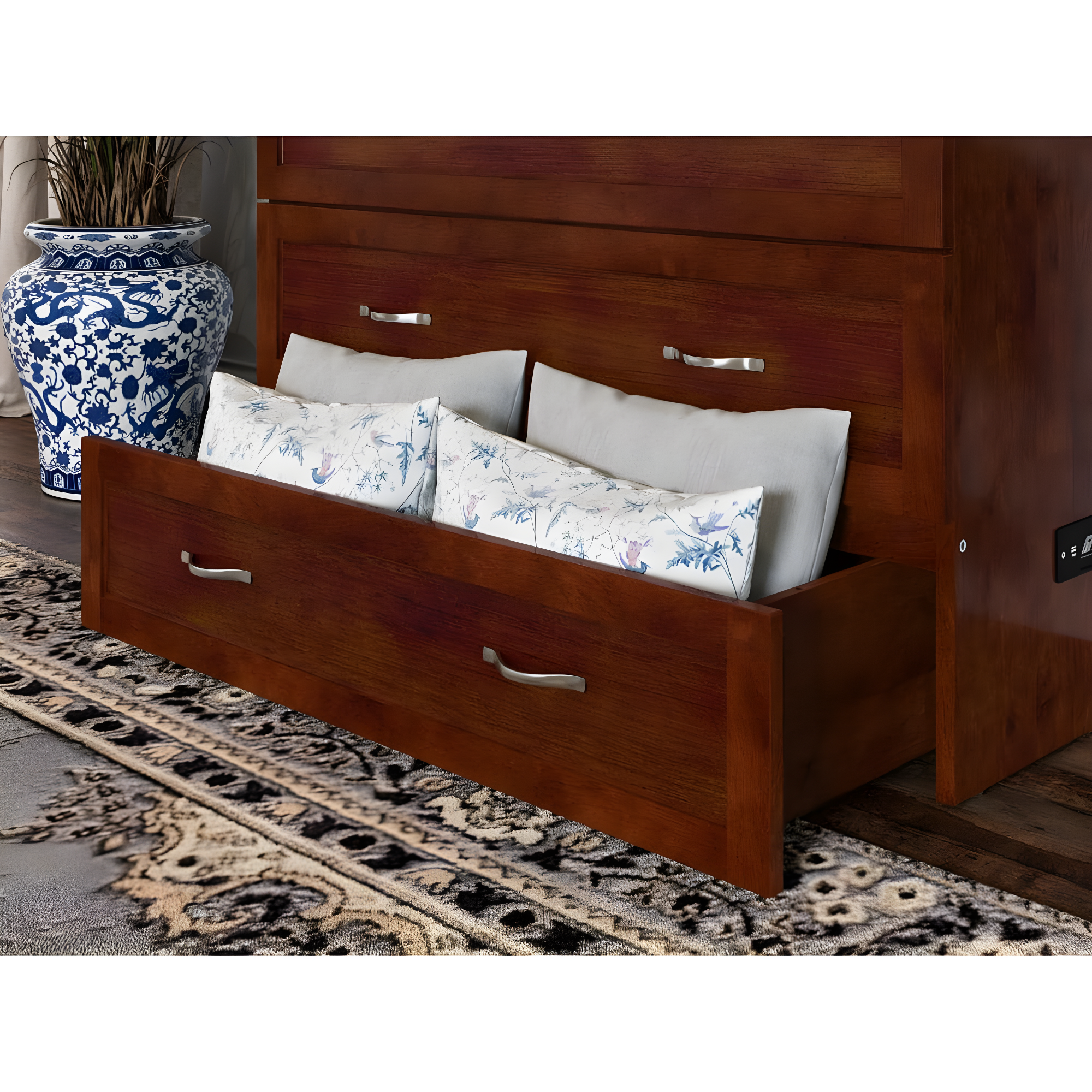 AFI Northfield Walnut Twin XL Solid Wood Murphy Bed Chest