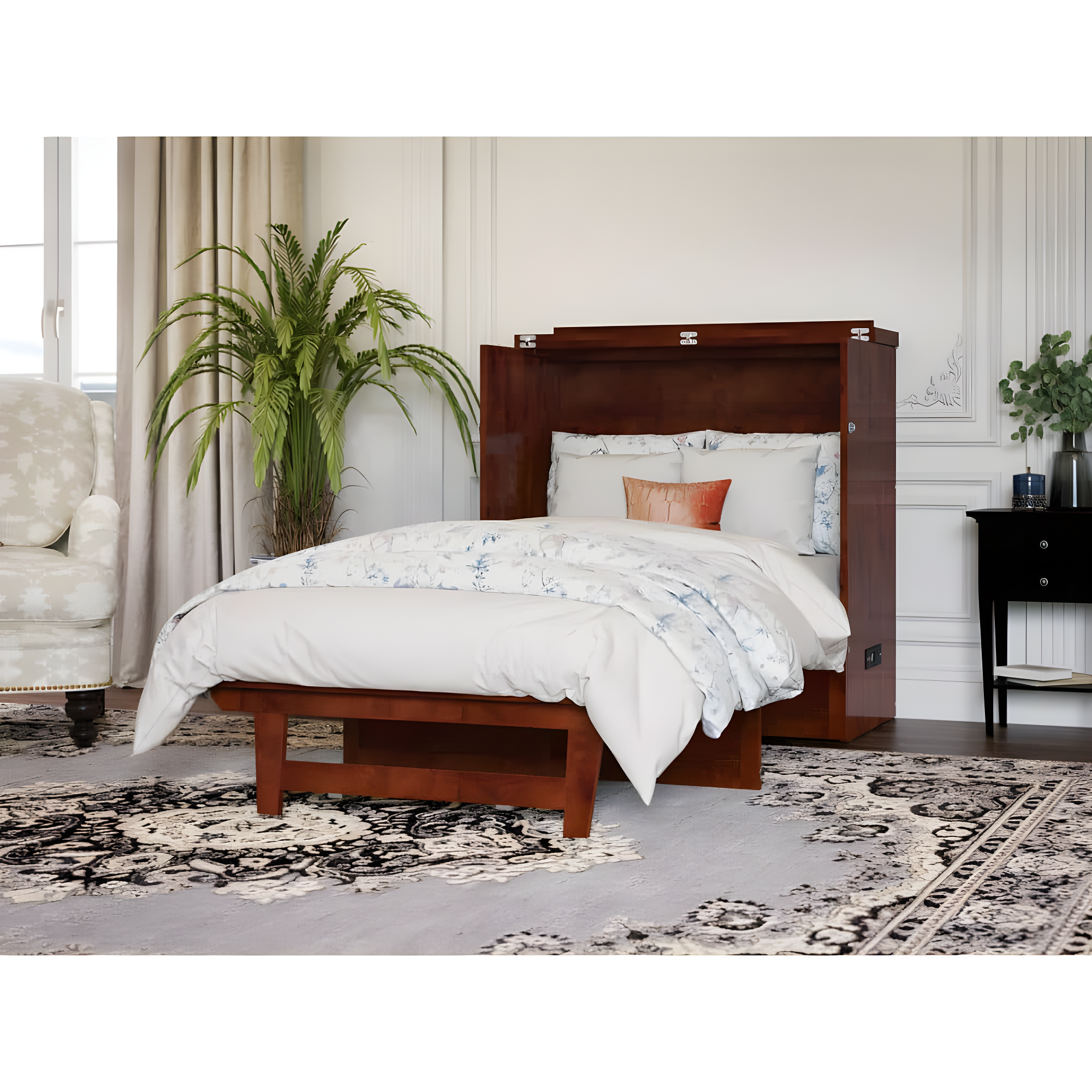 AFI Northfield Walnut Twin XL Solid Wood Murphy Bed Chest
