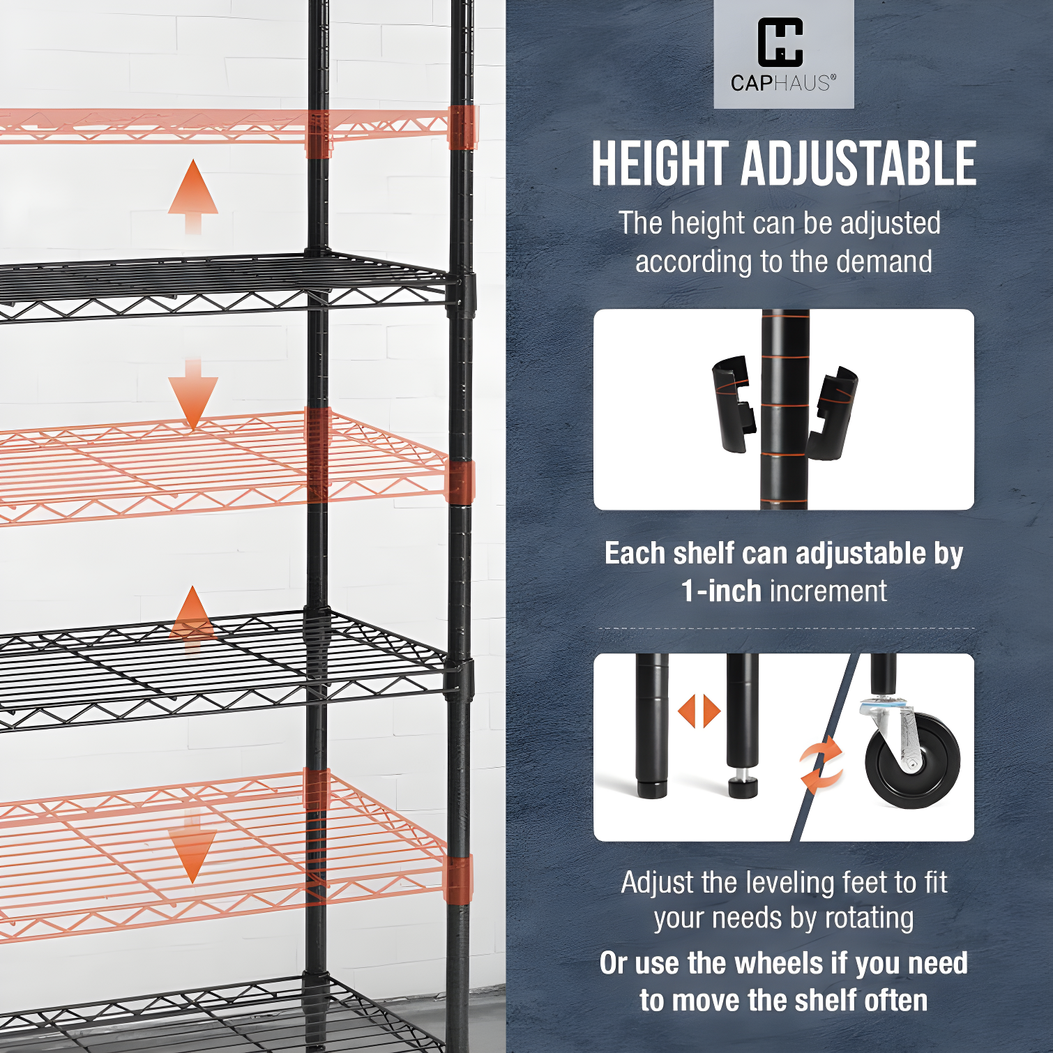 CAPHAUS NSF Commercial Grade Heavy Duty Wire Shelving w/ Wheels, w/ Liner, 36 x 18 x 76 5-Tier