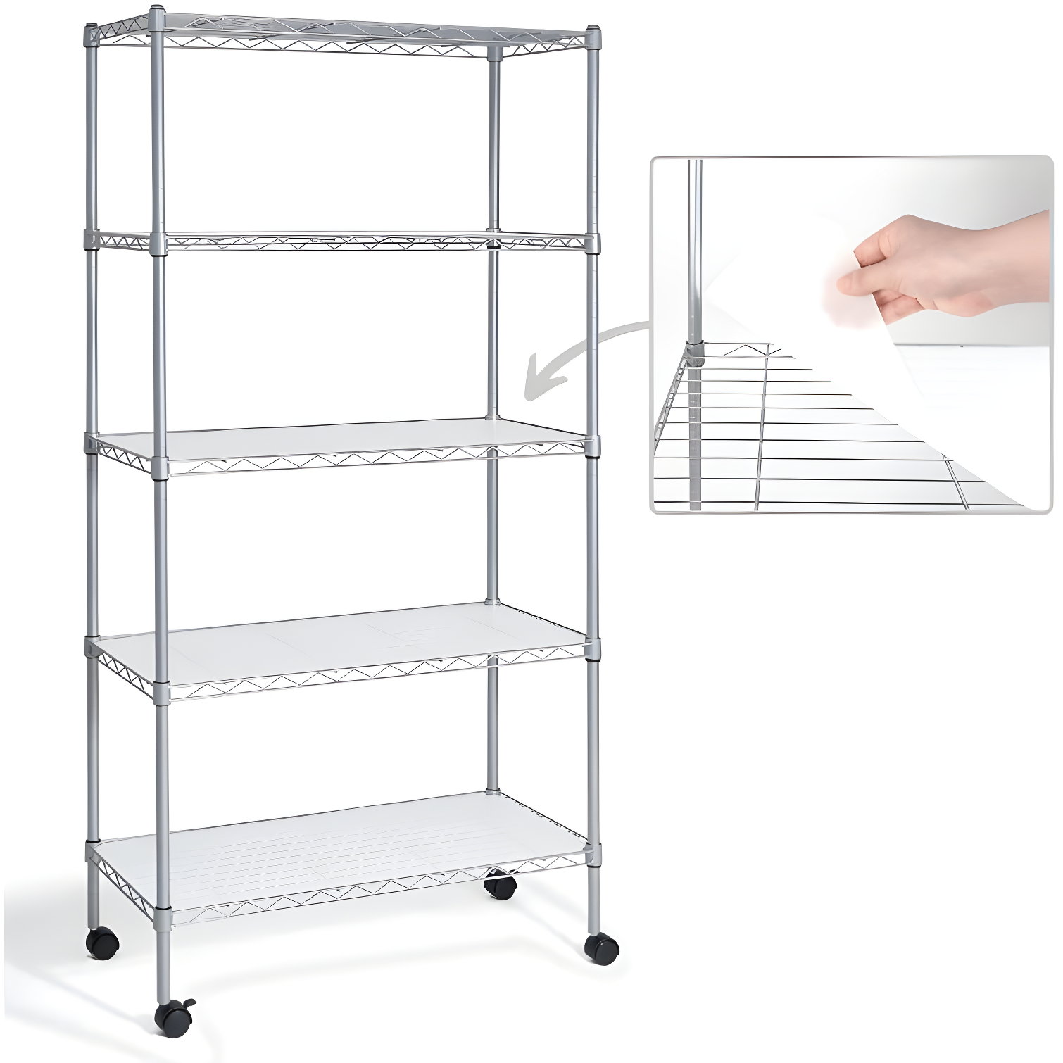 CAPHAUS NSF Commercial Grade Heavy Duty Wire Shelving w/ Wheels, w/ Liner, 36 x 18 x 76 5-Tier