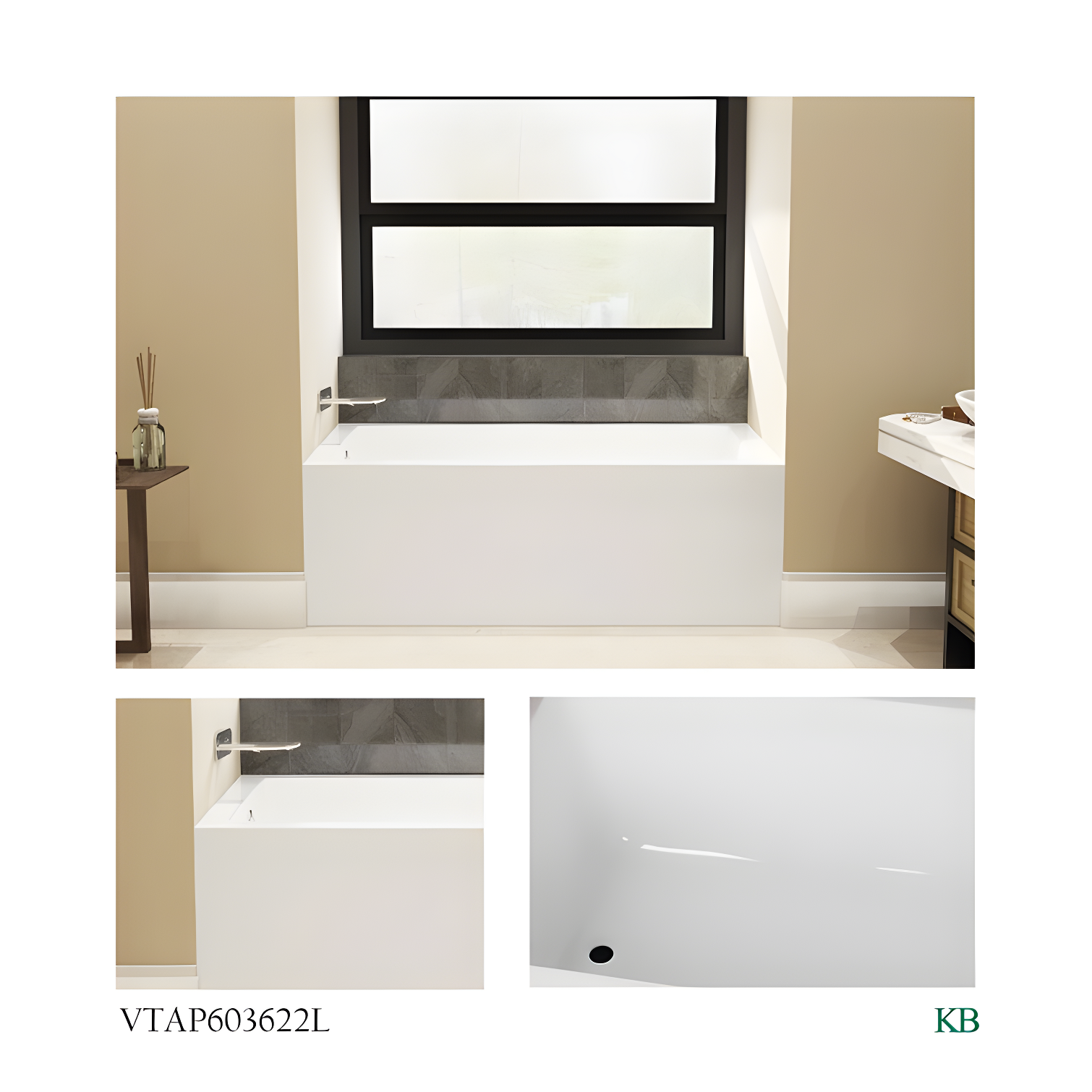 Kingston Brass Aqua Eden 60-Inch Acrylic Rectangular 3-Wall Alcove Tub