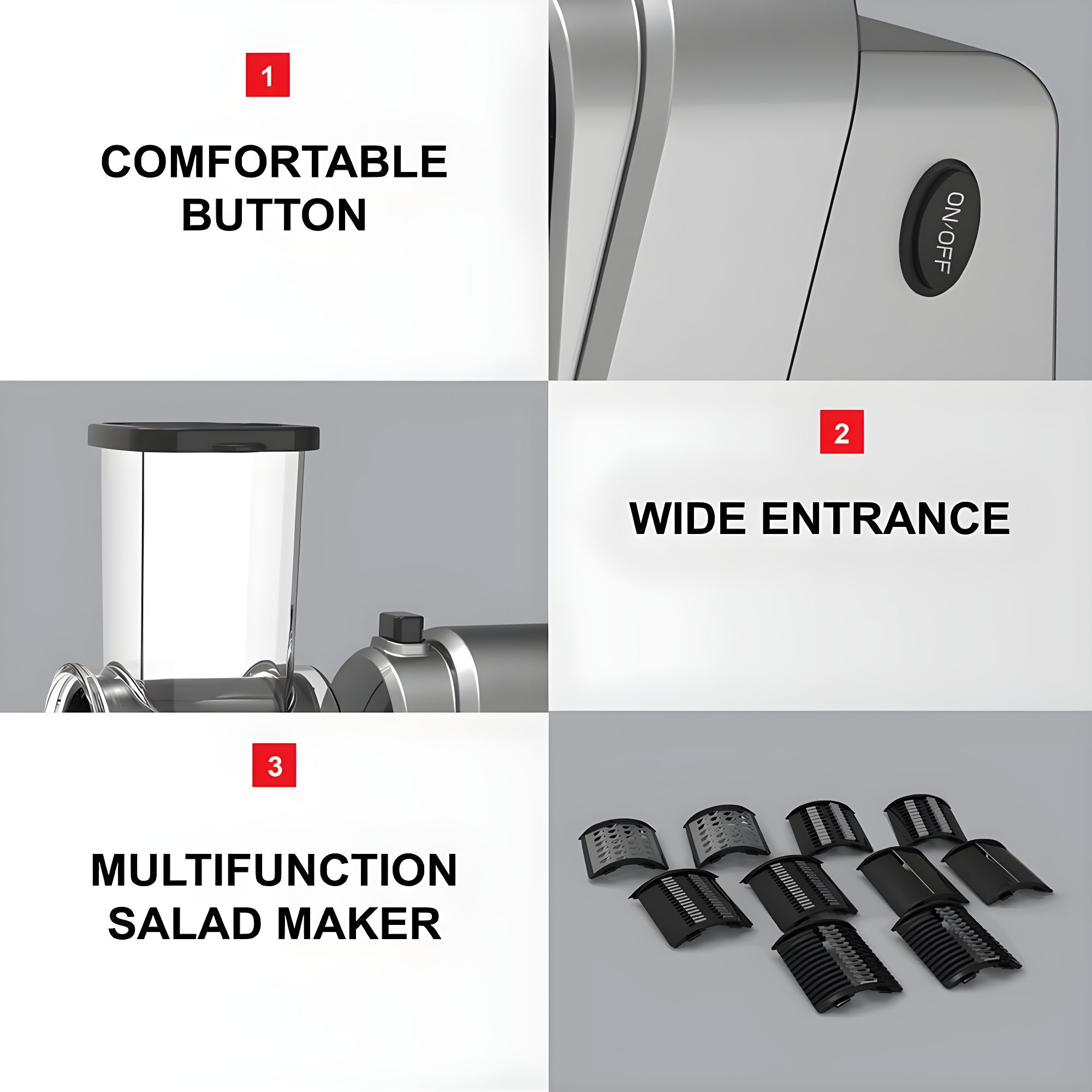 Ttak HOUSEWARE Electric Cheese Grater, 250W Professional Electric Slicer Shredder, One-Touch Control Electric Salad Machine Fruits, Vegetables, Cheeses, Salad Maker 5 Attachments Food Processor