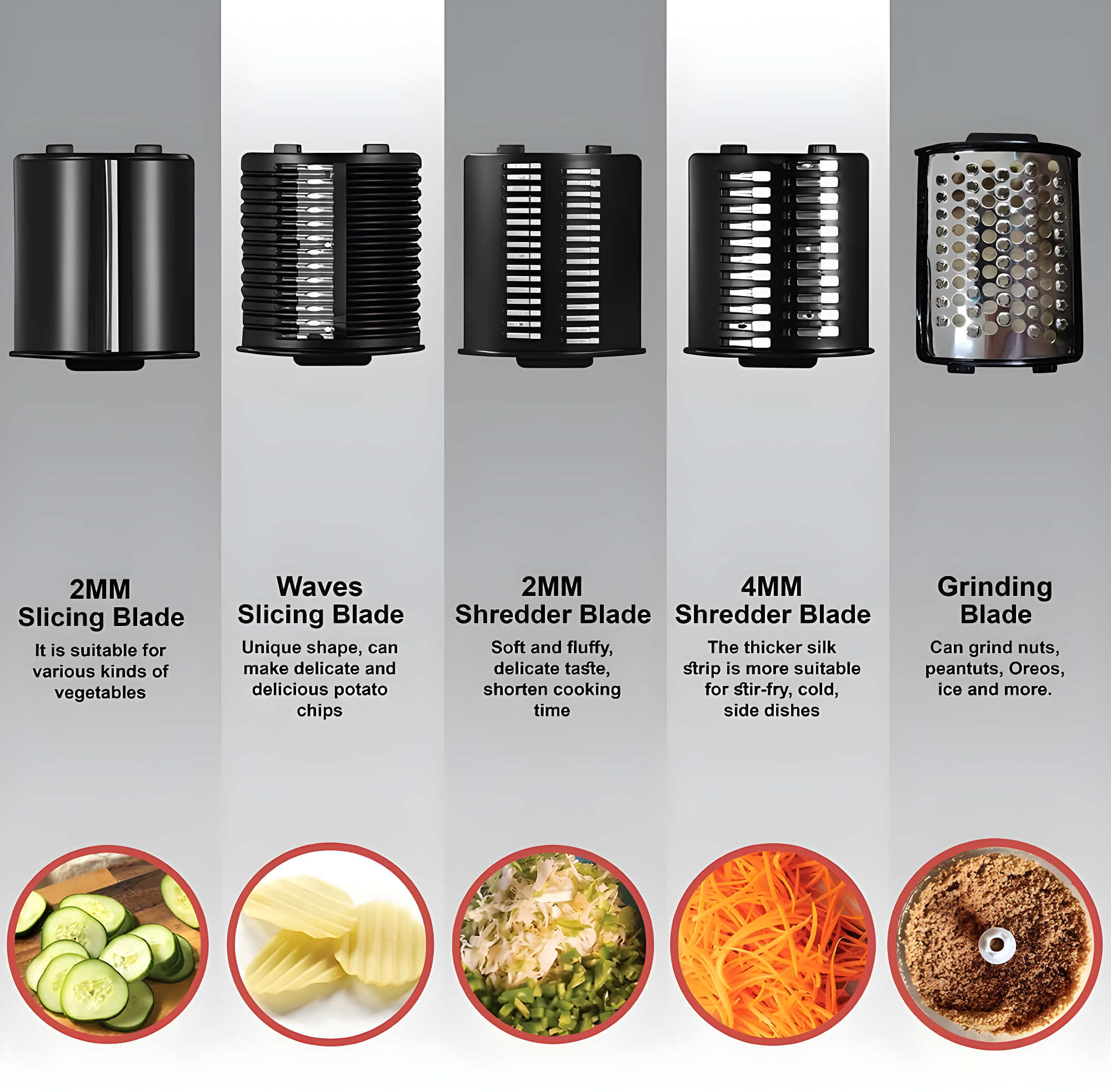 Ttak HOUSEWARE Electric Cheese Grater, 250W Professional Electric Slicer Shredder, One-Touch Control Electric Salad Machine Fruits, Vegetables, Cheeses, Salad Maker 5 Attachments Food Processor