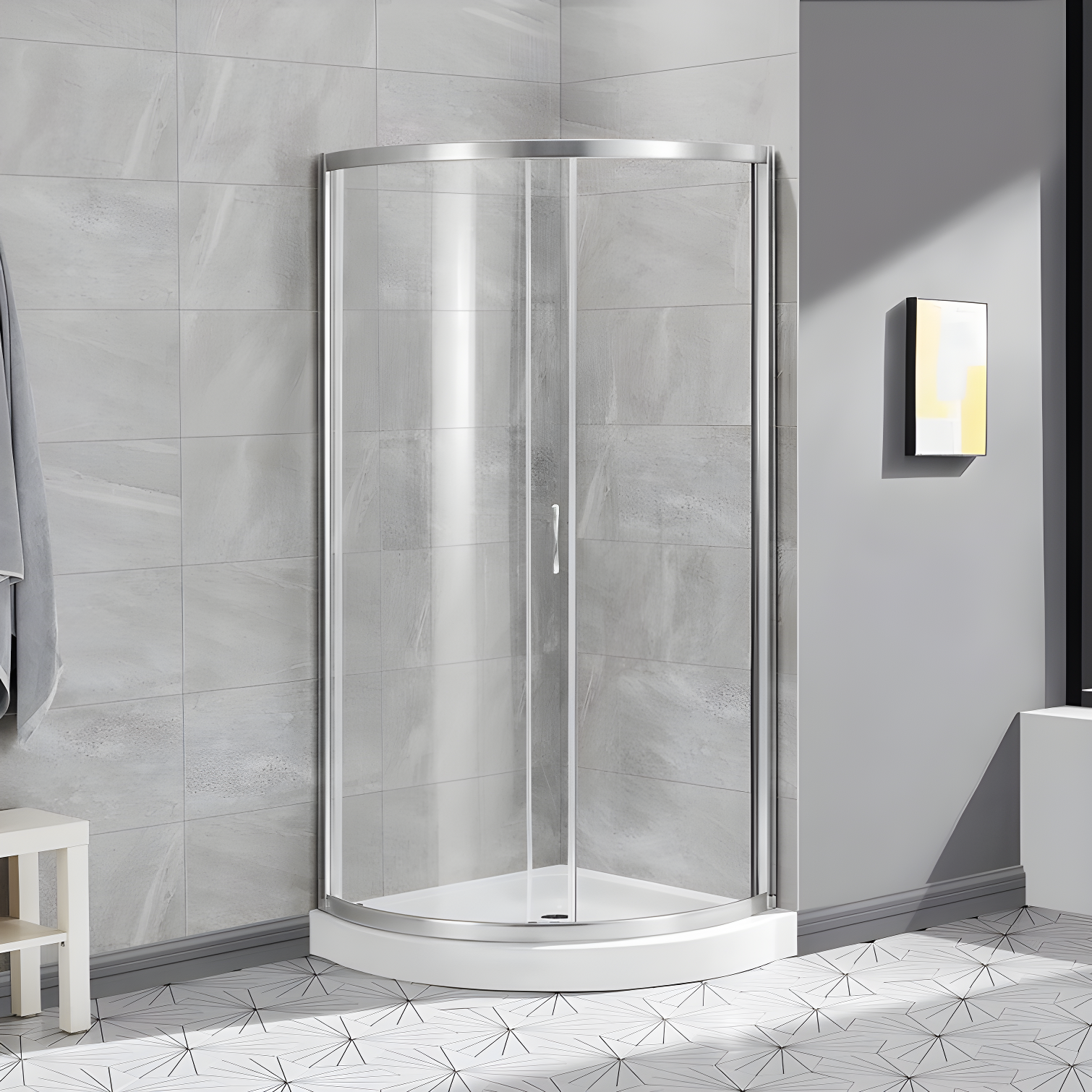 OVE Decors Breeze 35 in. Round Shower Kit w/ Clear, Base