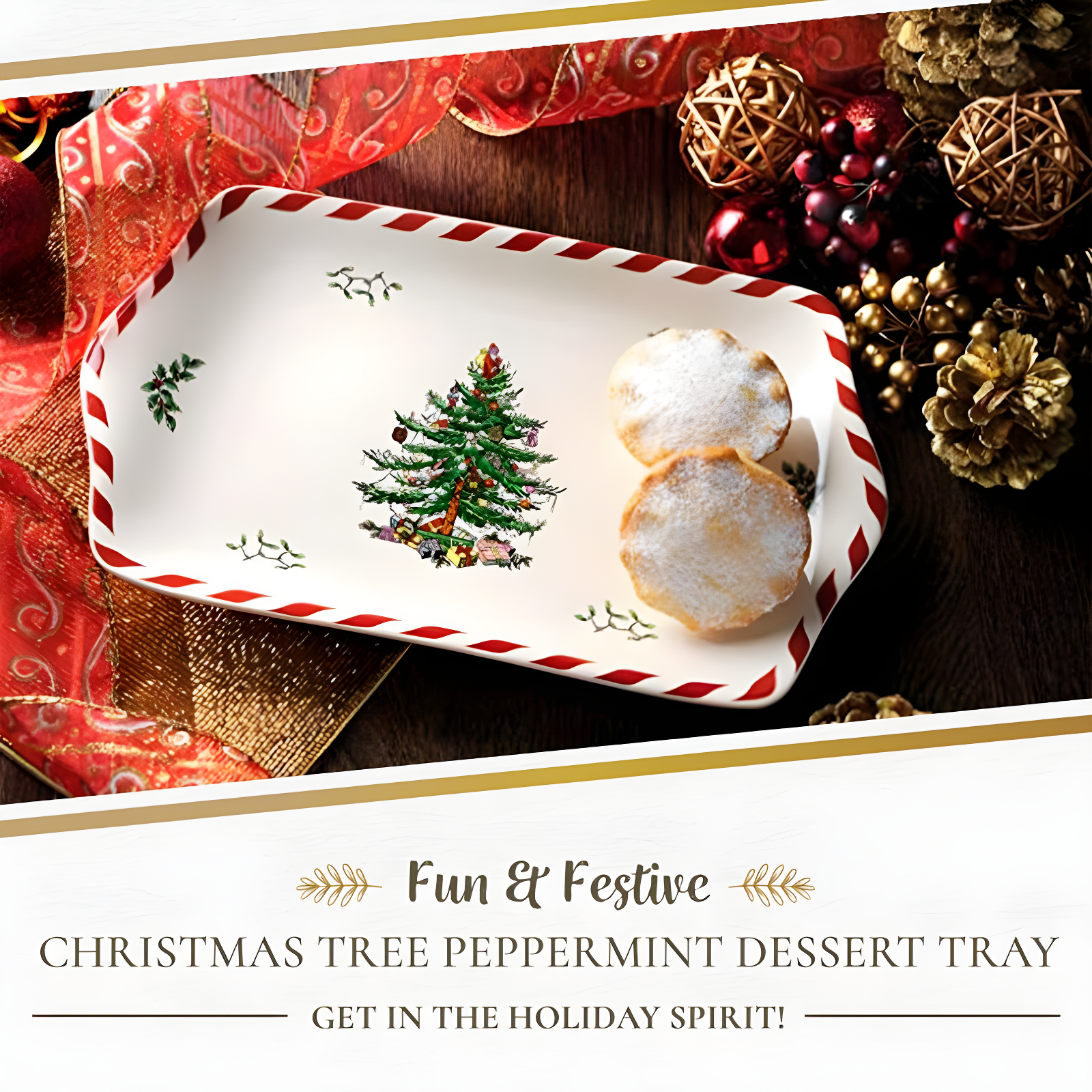 Spode Christmas Tree Peppermint Dessert Tray