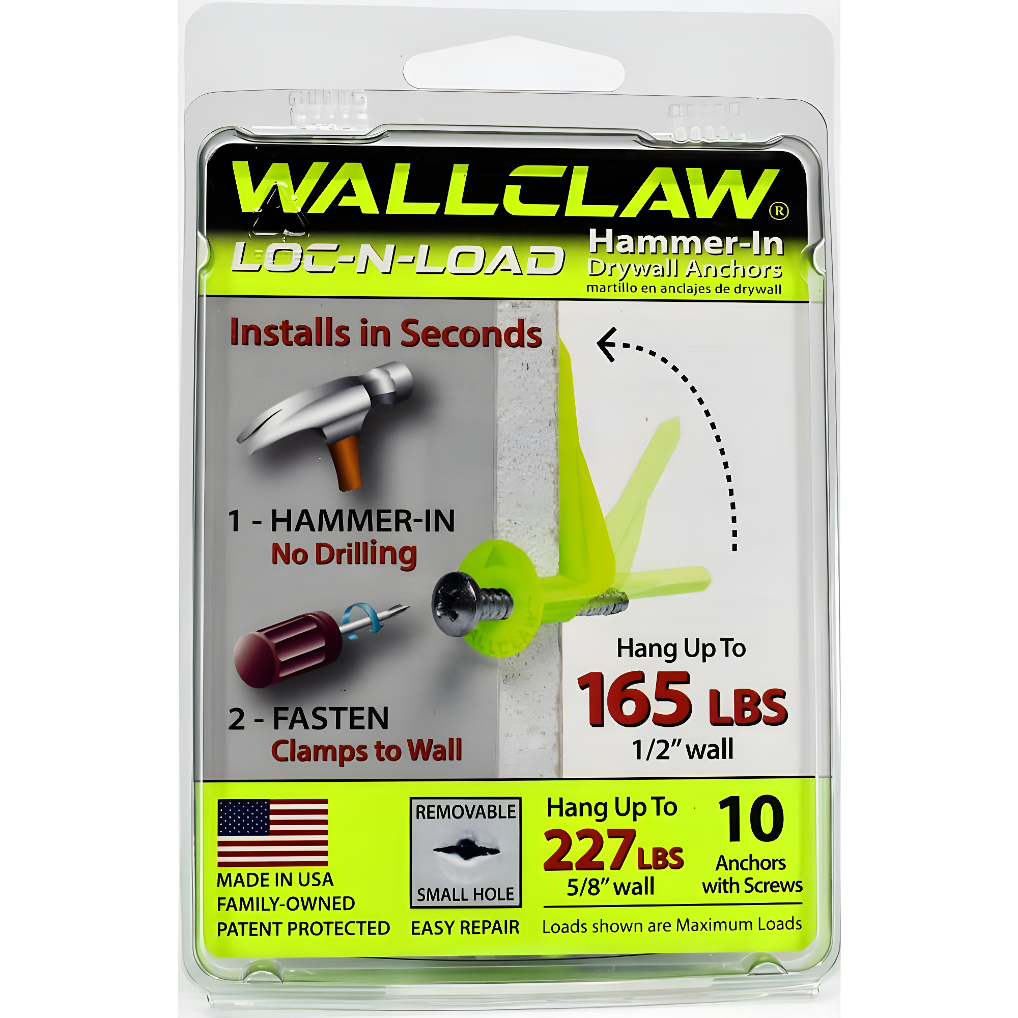 WallClaw LOC-N-LOAD Hammer-In Drywall Anchors - 10 PACK