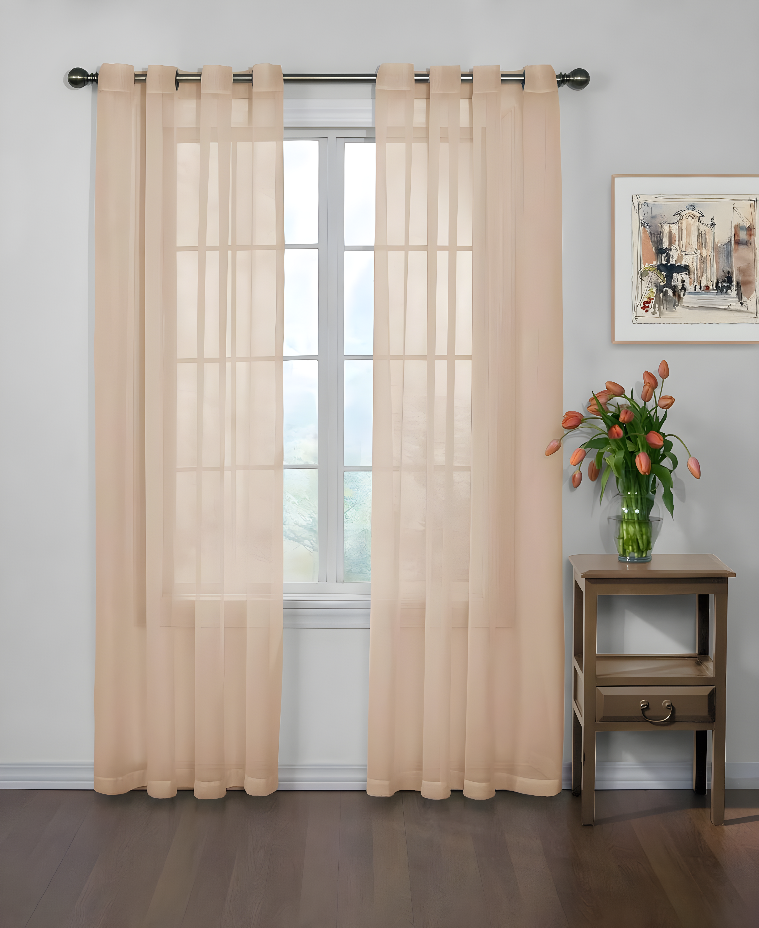 Arm & Hammer Curtain Fresh Odor-Neutralizing Sheer Voile Grommet Single Curtain Panel, Beige, 59 x 84