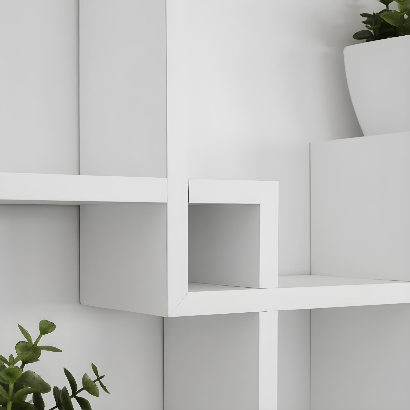 Danya B. 25.5" x 17.75" Intersecting Cube Wall Shelf White: Laminated MDF, No Assembly, 4-Tier Storage