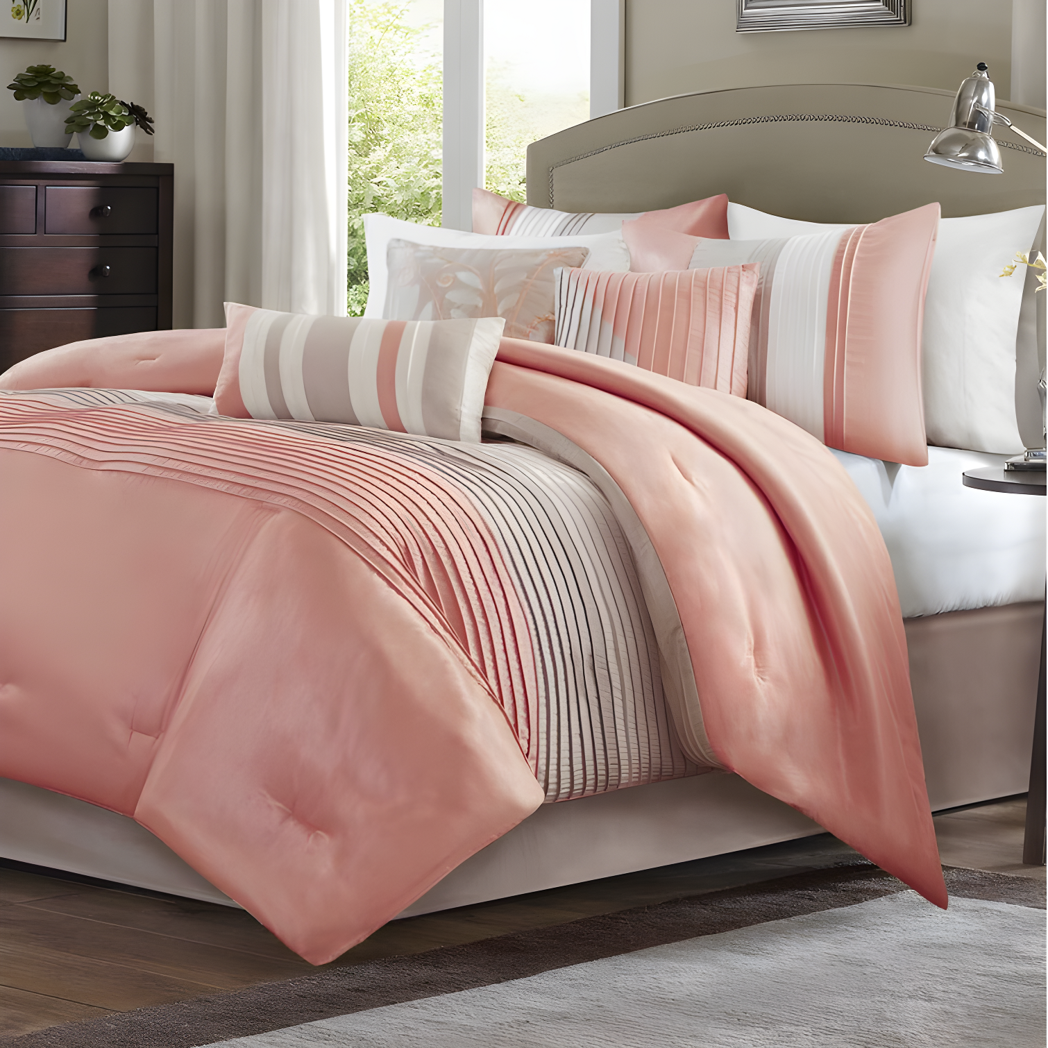 Madison Park Amherst 7 Piece Striped and Pleated Comforter Set