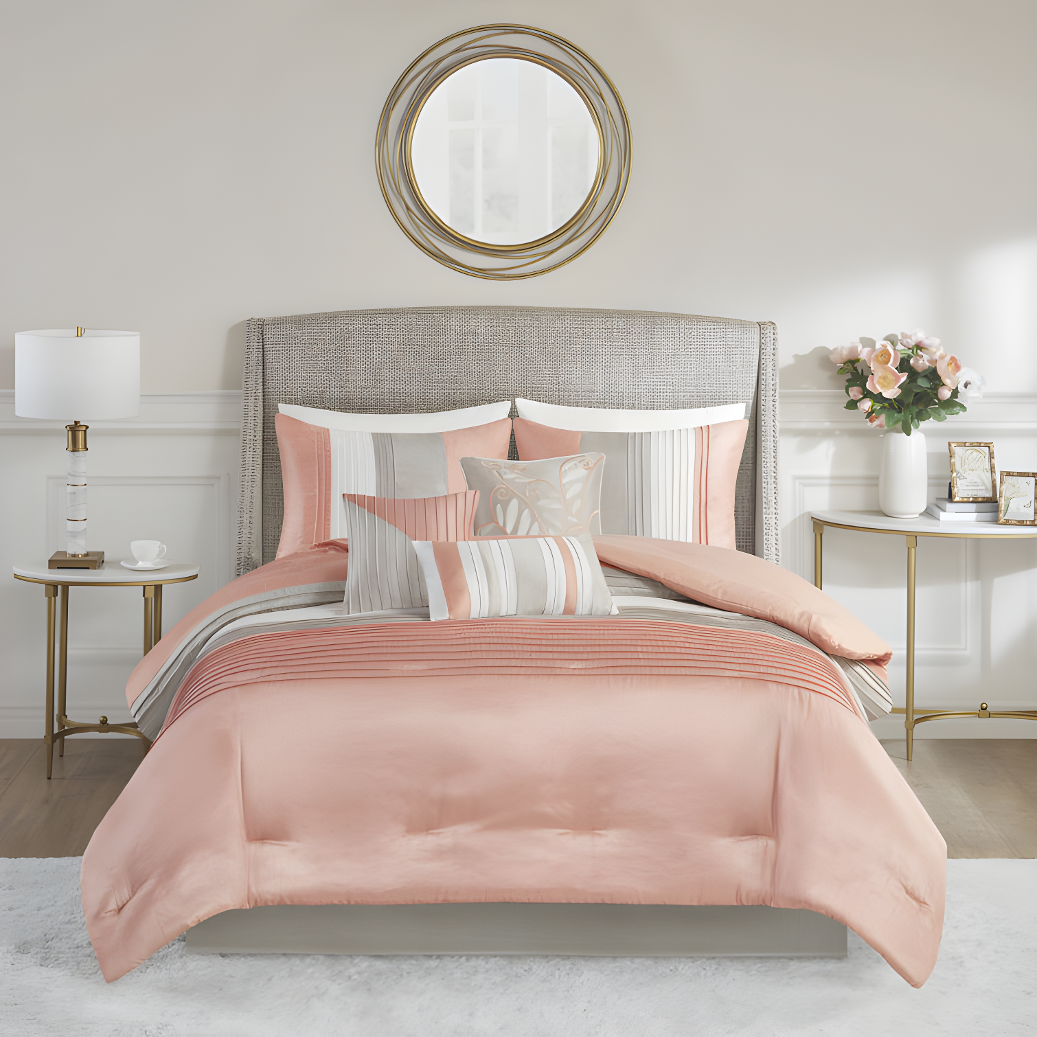 Madison Park Amherst 7 Piece Striped and Pleated Comforter Set
