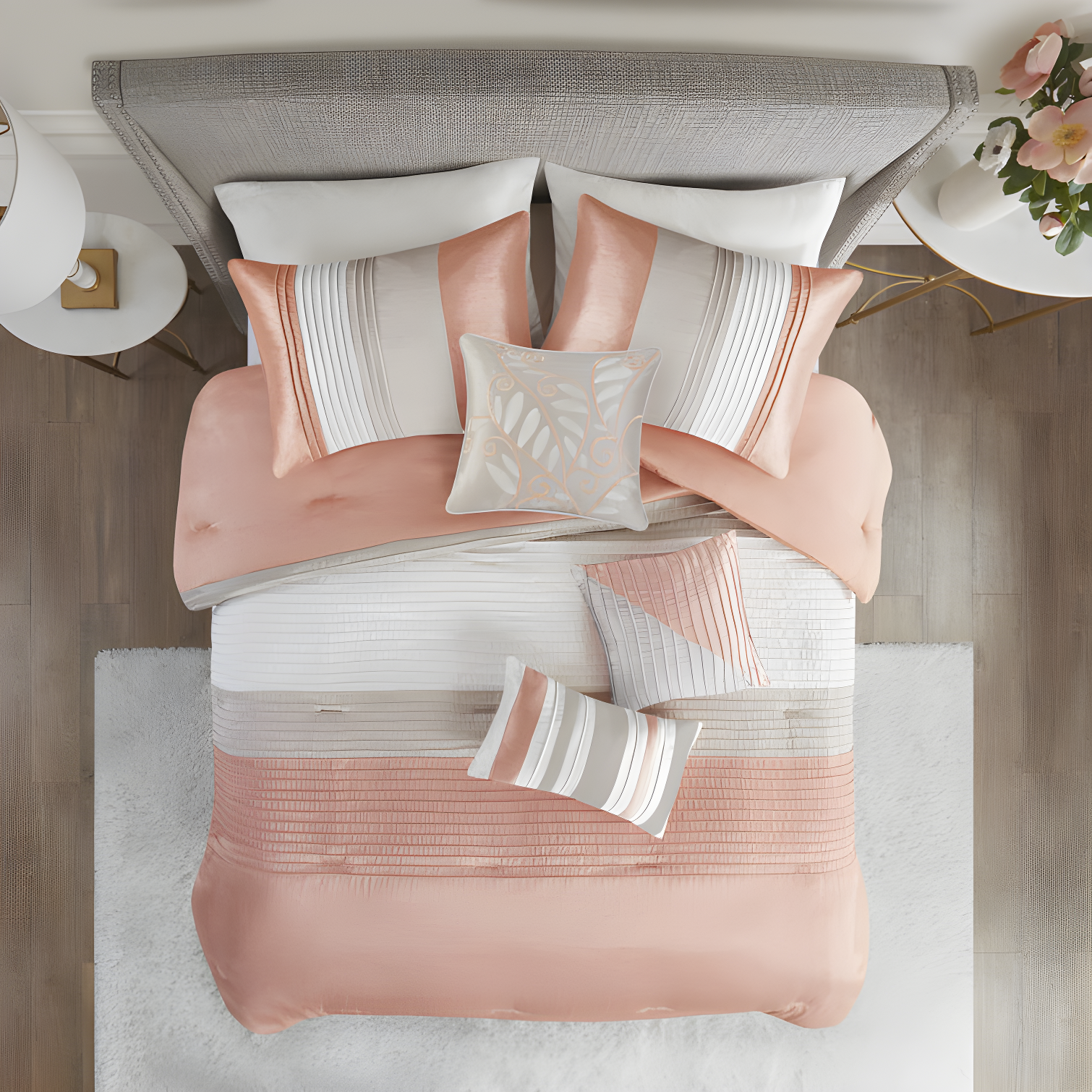 Madison Park Amherst 7 Piece Striped and Pleated Comforter Set