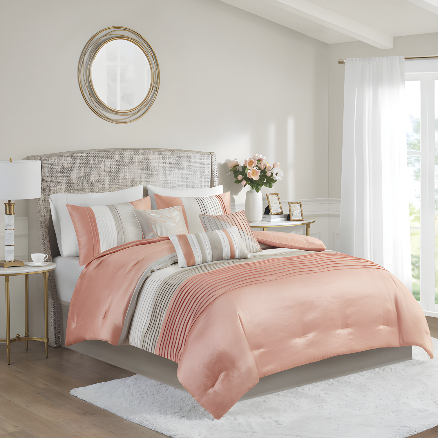 Madison Park Amherst 7 Piece Striped and Pleated Comforter Set
