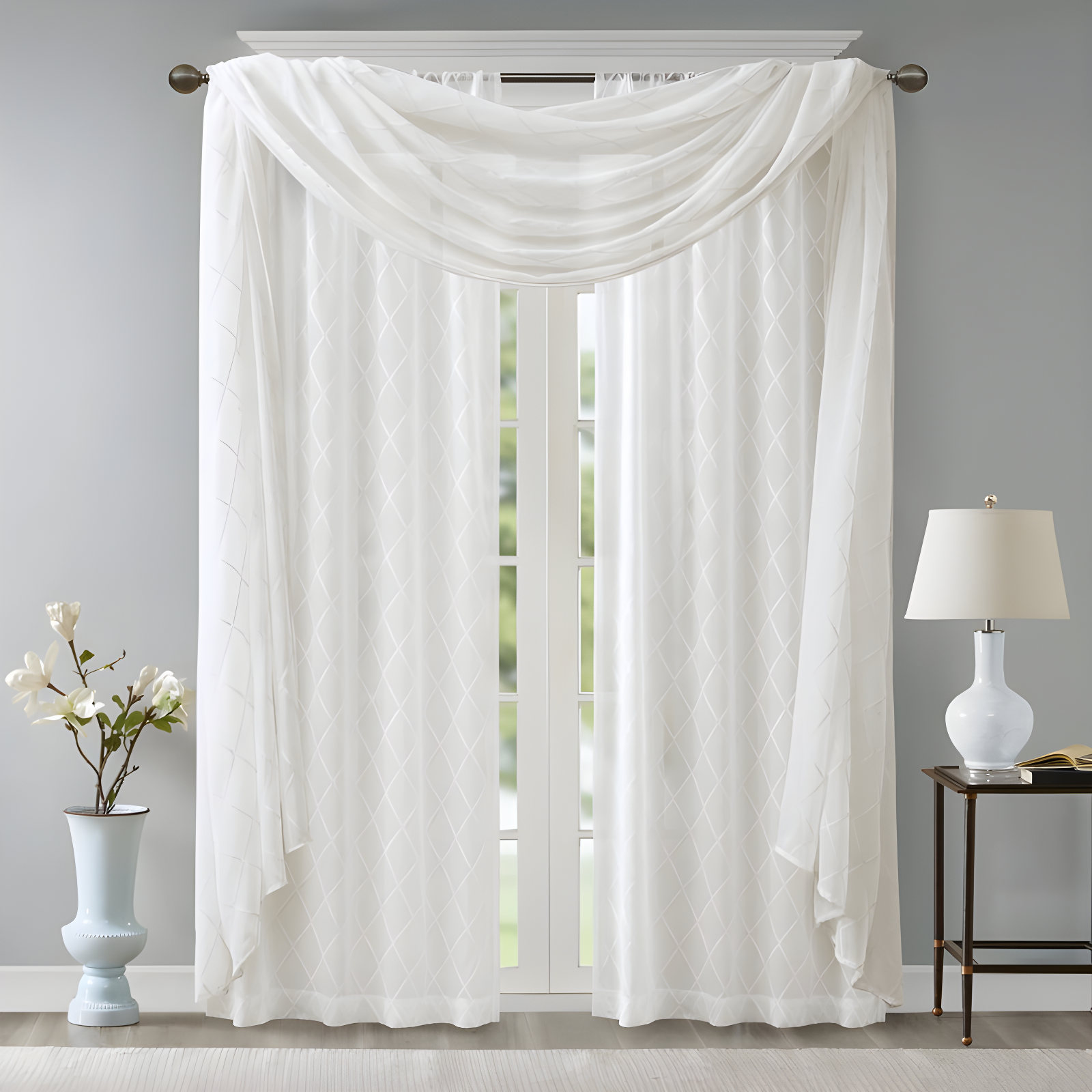 Madison Park Irina Solid Sheer Embroidered Window Scarf