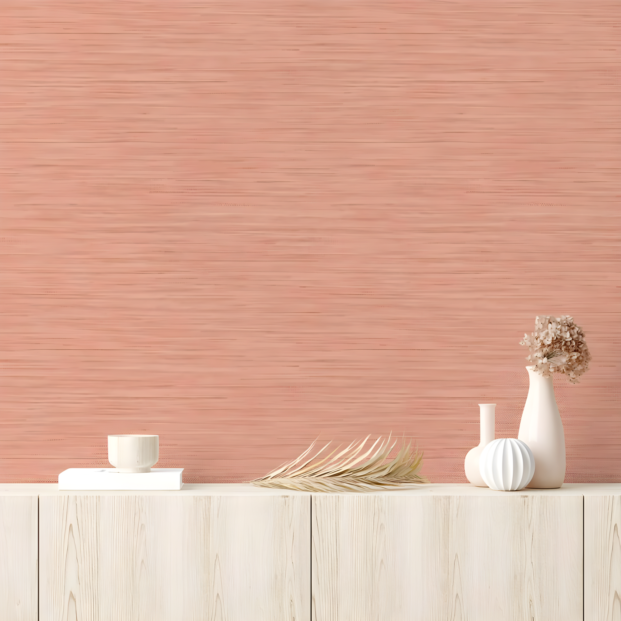 Tempaper & Co.® Fauz Horizontal Grasscloth Removable Peel and Stick Wallpaper, Textured Salmon, 28 sq. ft.: Vinyl, Prepasted