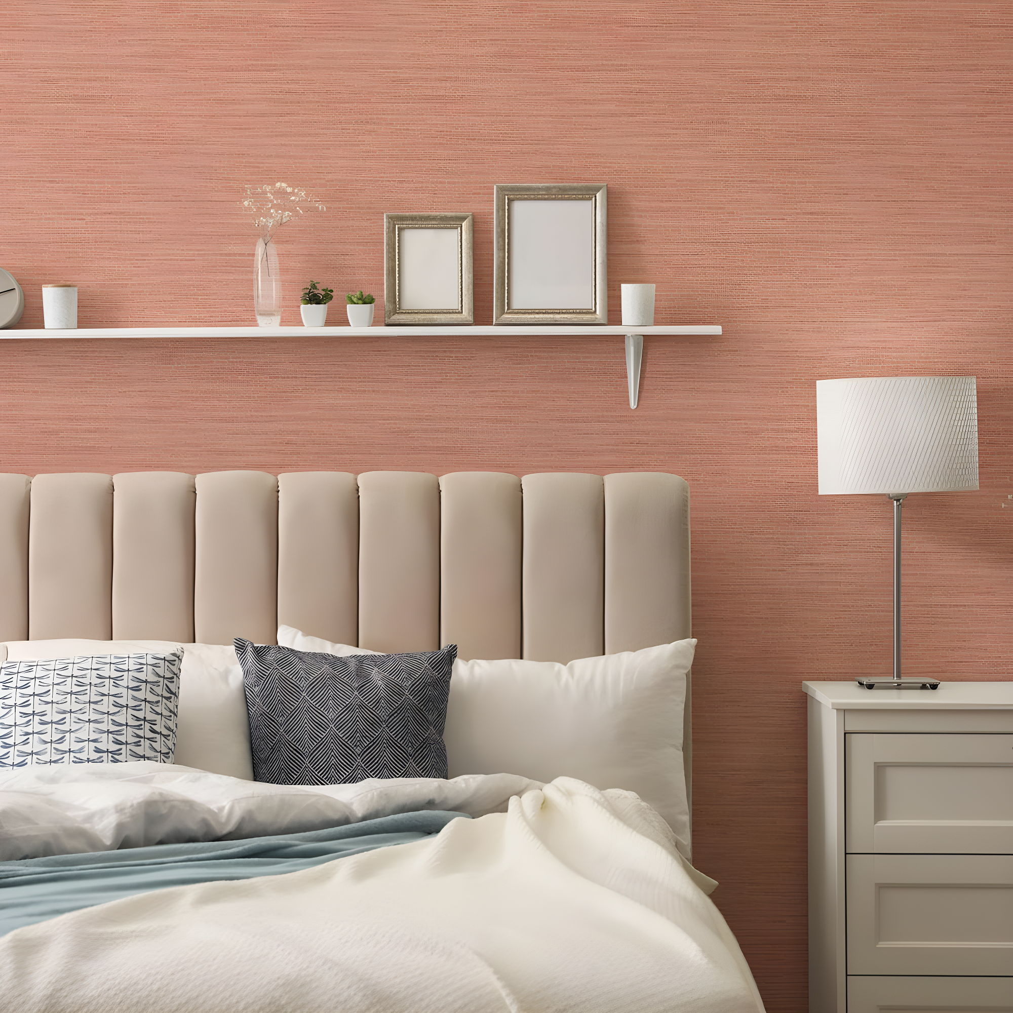 Tempaper & Co.® Fauz Horizontal Grasscloth Removable Peel and Stick Wallpaper, Textured Salmon, 28 sq. ft.: Vinyl, Prepasted